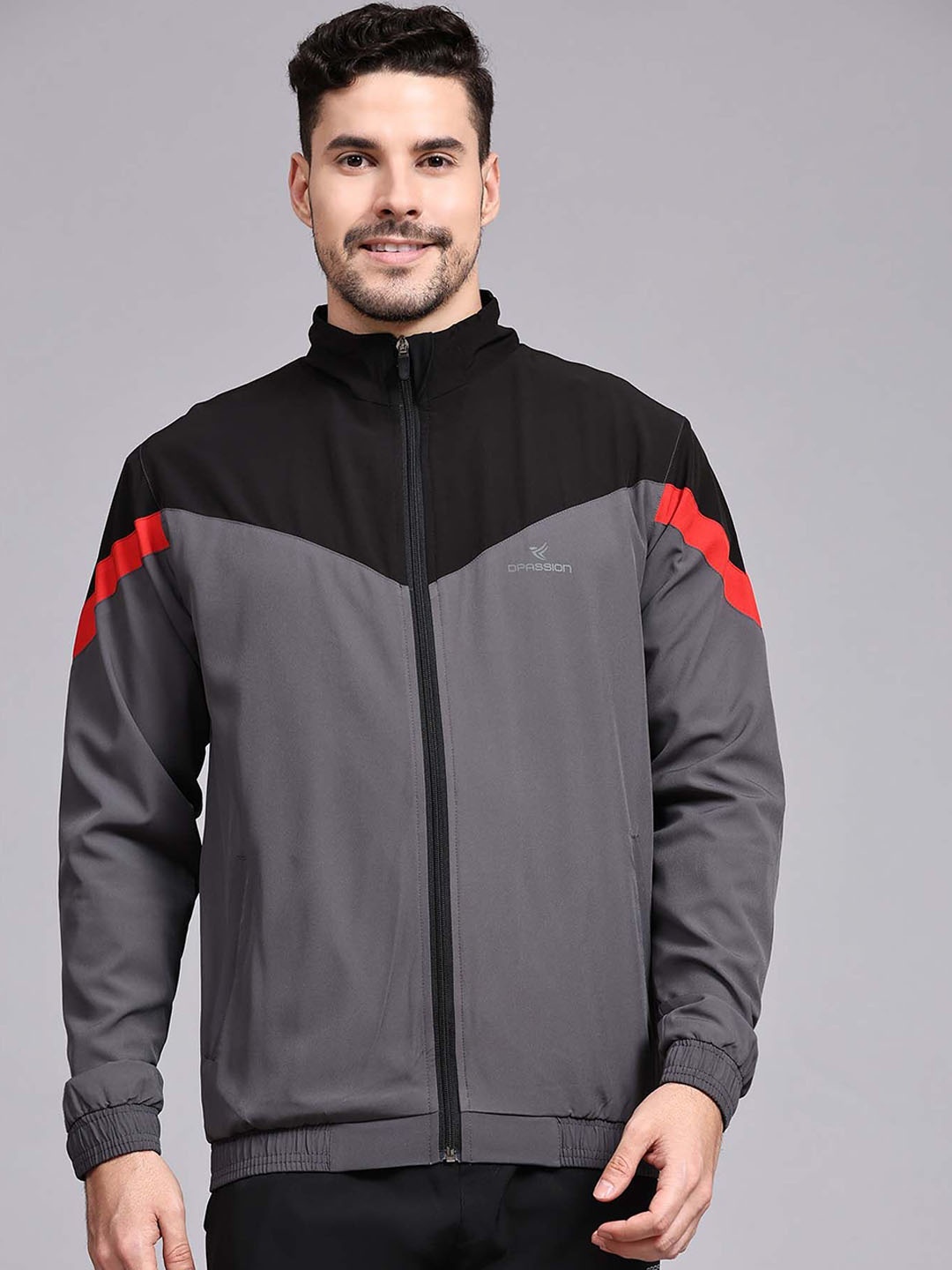 

Dpassion Men Colourblocked Lightweight Outdoor Sporty Jacket, Grey