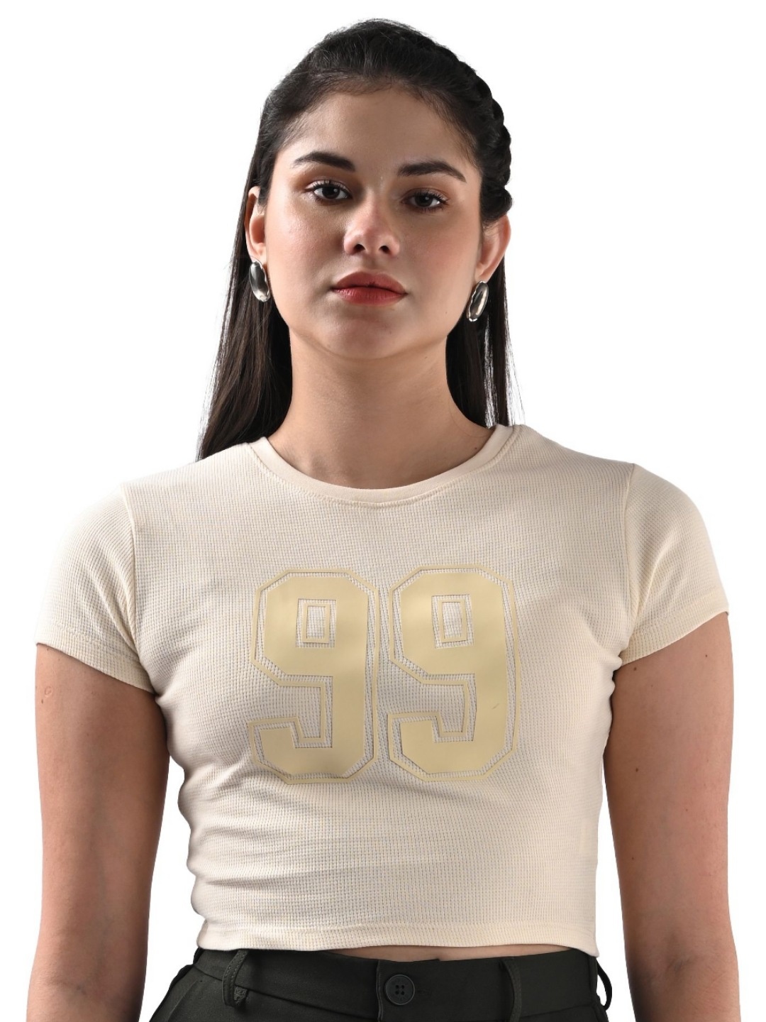 

Kraus Jeans Women Printed Slim Fit T-shirt, Cream