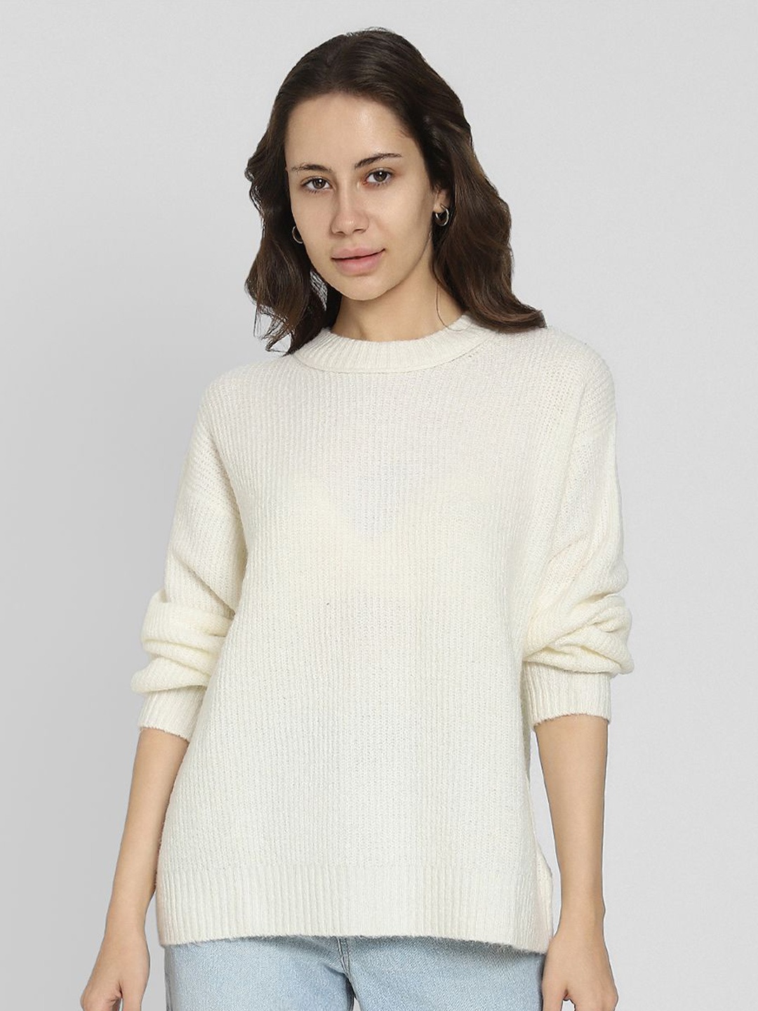 

AMERICAN EAGLE OUTFITTERS Women Round Neck Pullover Sweaters, Cream