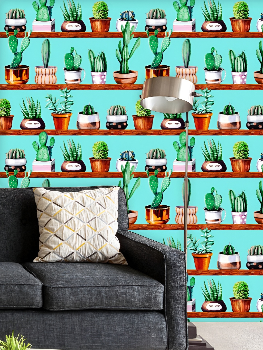 

ArtzFolio Printed UV-Resistant Anti-Bacterial Hand-Drawn Cactus Peel & Stick Wallpaper, Multi