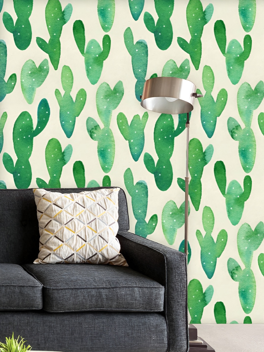 

ArtzFolio Printed UV-Resistant Anti-Bacterial Green Watercolor Cactus Peel & Stick Wallpaper, Multi