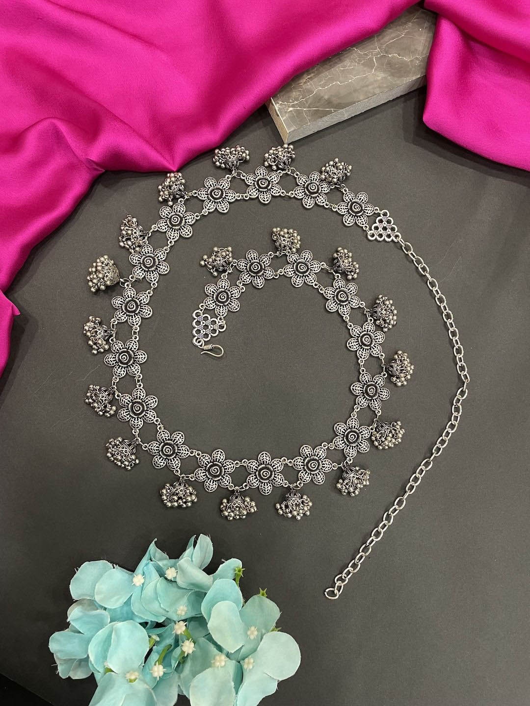 

Digital Dress Room Beaded Studded Waist Chain Saree Accessories, Silver