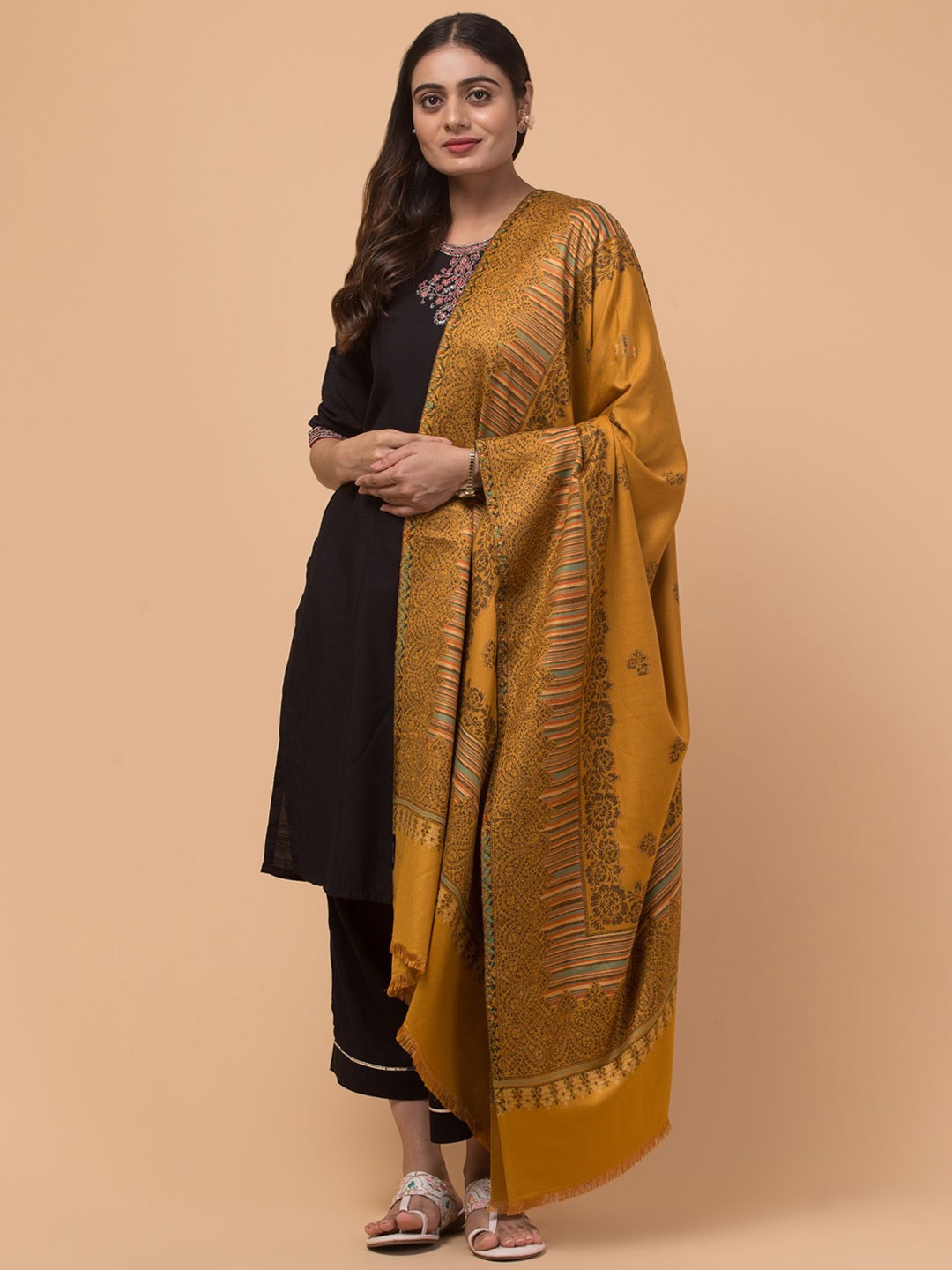 

Tweedle Floral Woven Design Acrylic Shawl, Mustard