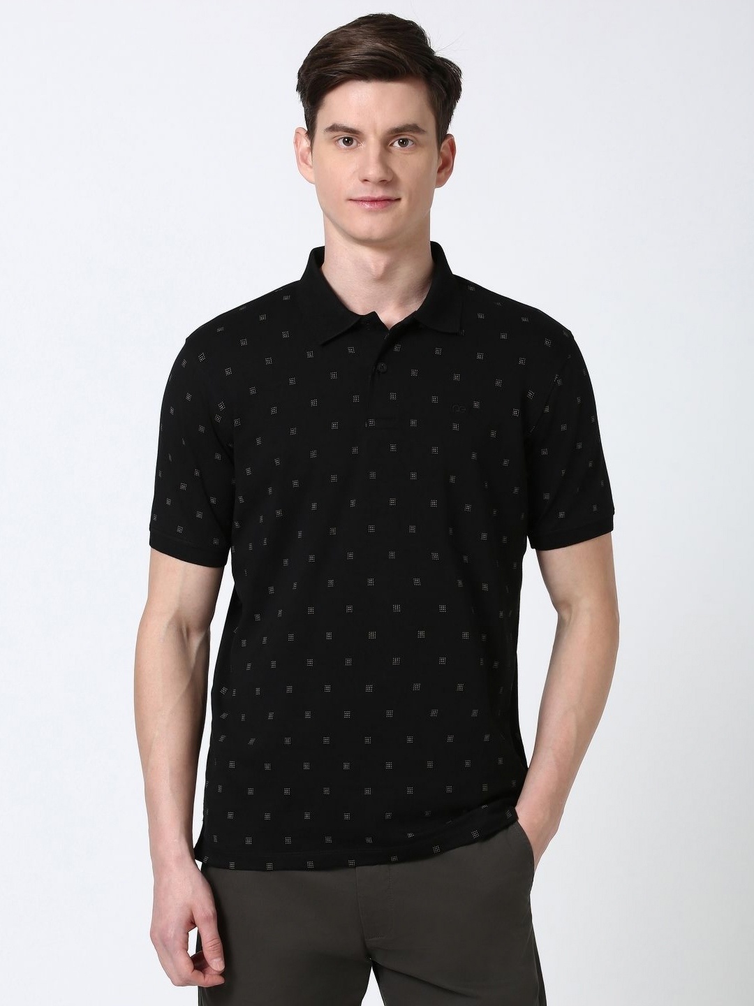 

Peter England Men Printed Polo Collar Applique T-shirt, Black