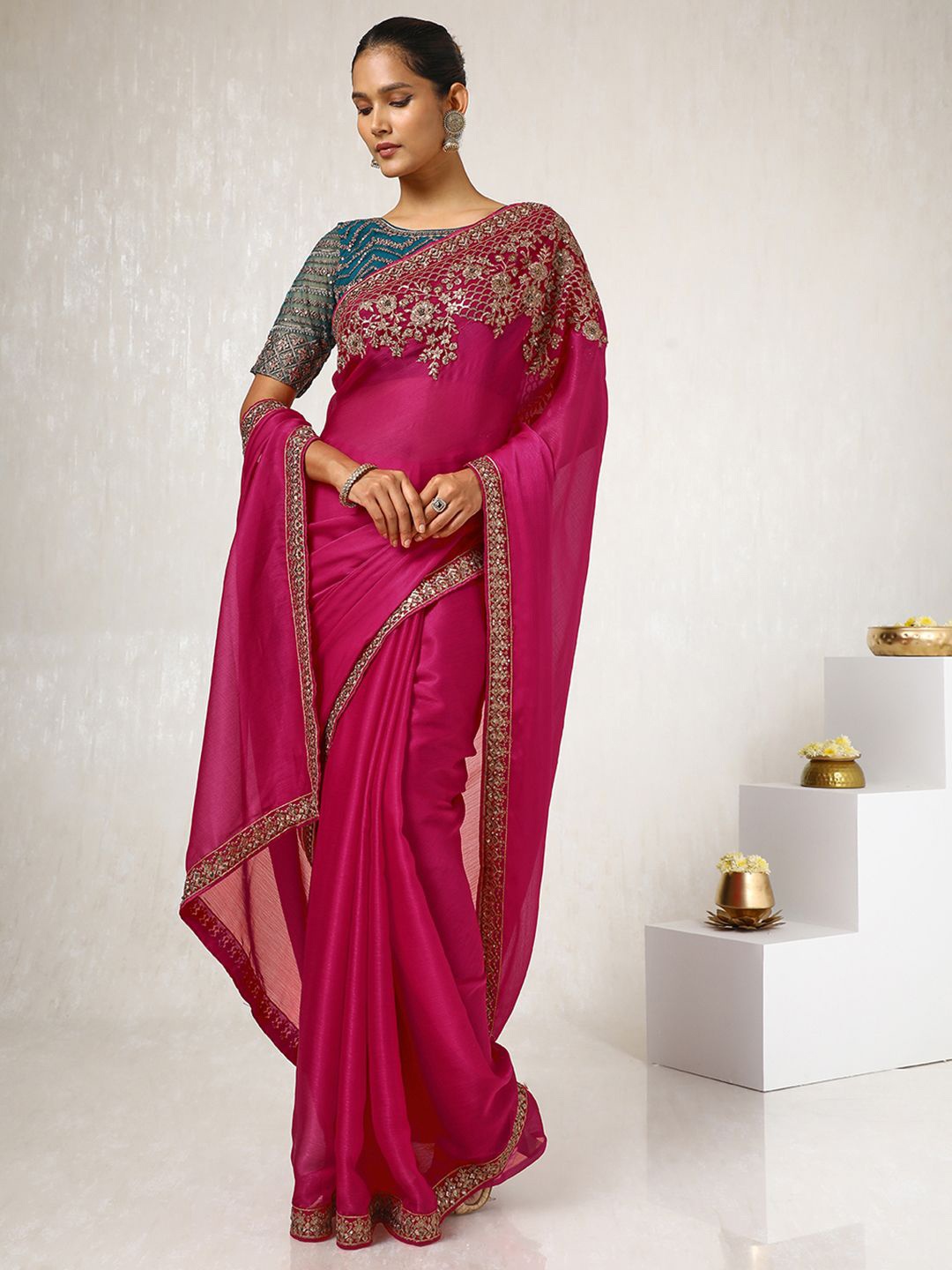 

Soch Embellished Sequinned Pure Chiffon Saree, Pink