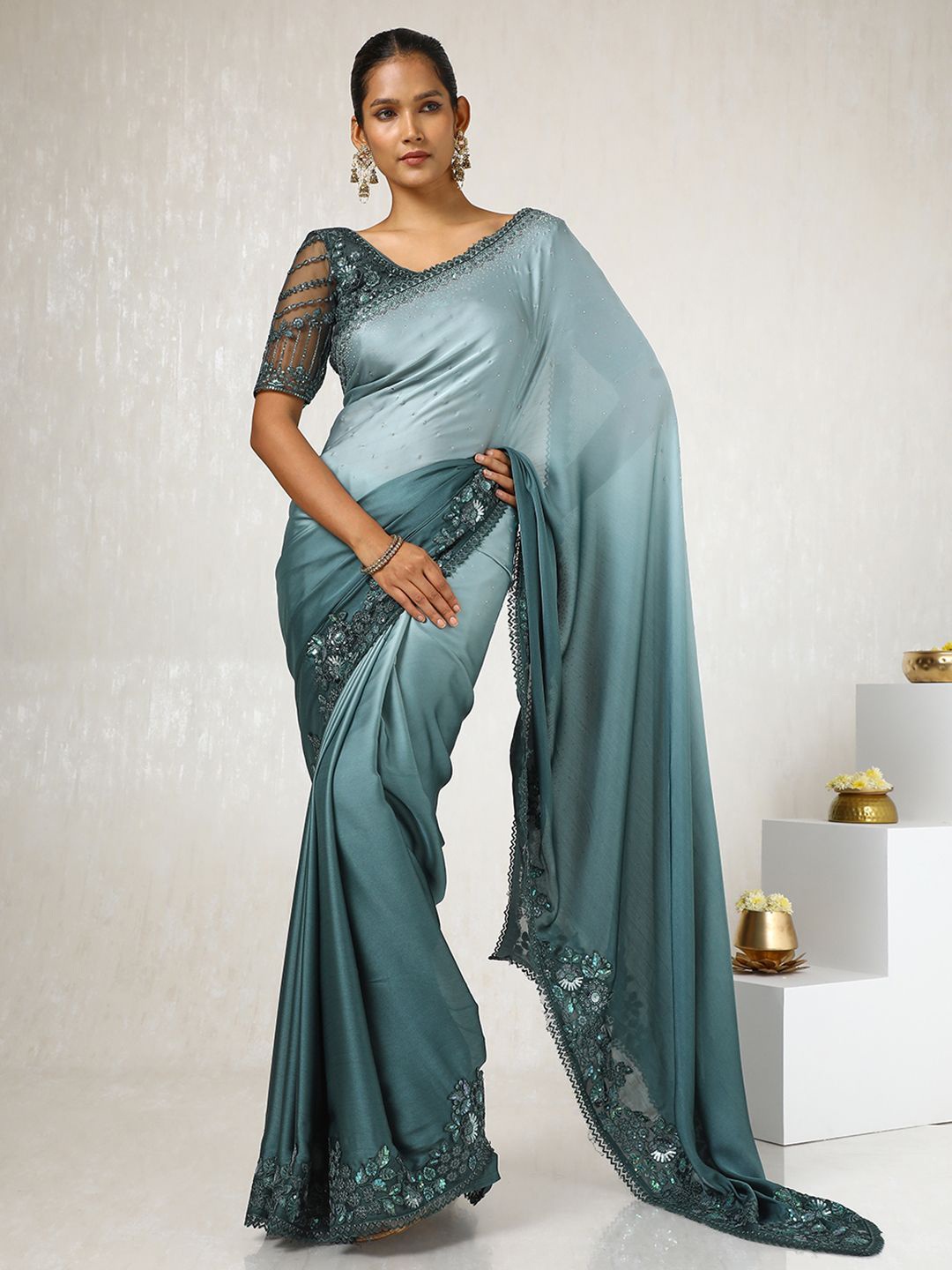 

Soch Ombre Sequinned Saree, Teal