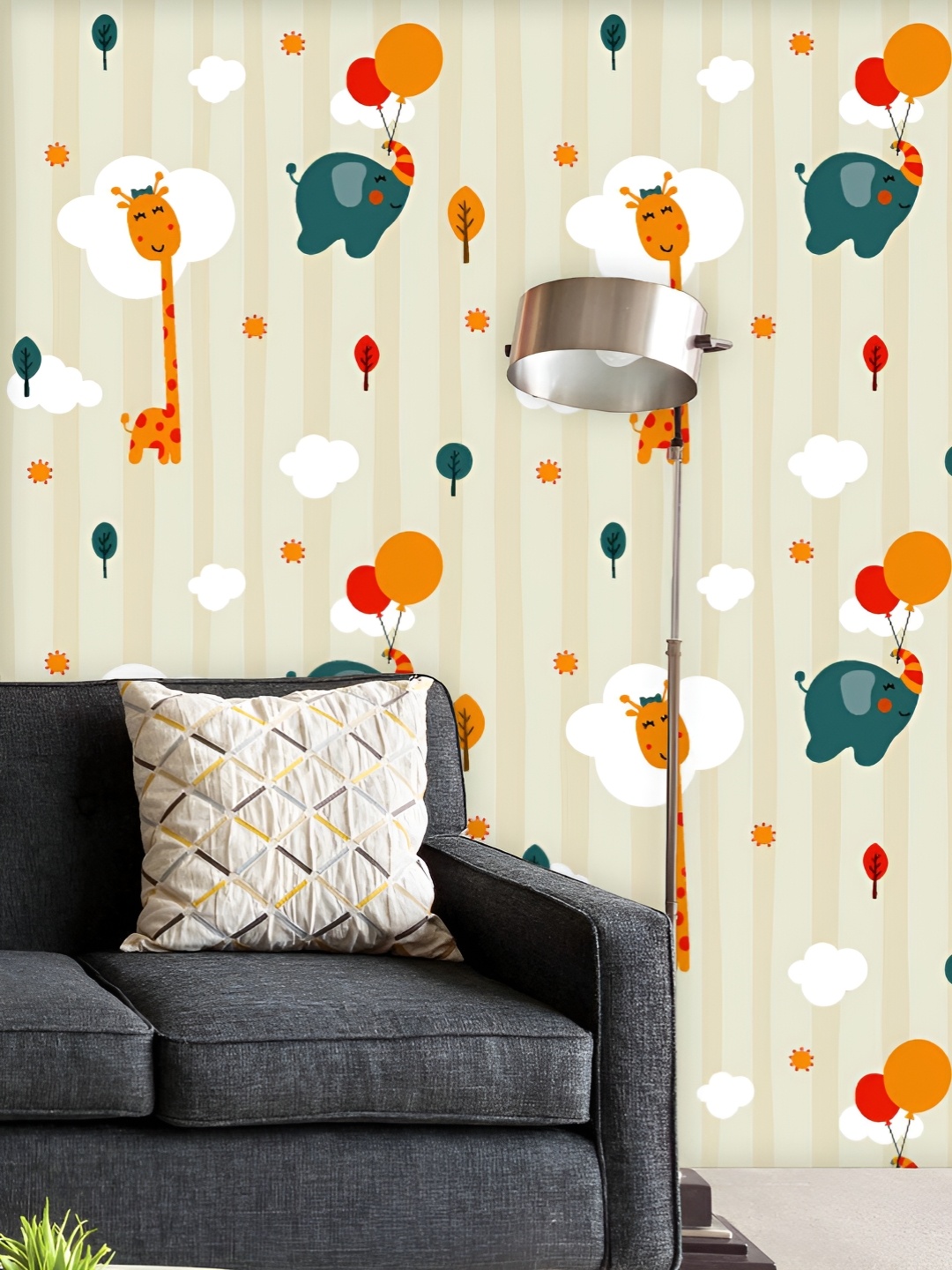 

ArtzFolio Printed UV-Resistant Anti-Bacterial Baby Giraffe And Elephant Peel & Stick Wallpaper, Multi