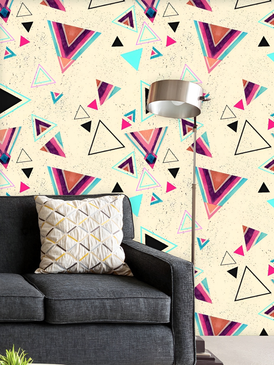 

ArtzFolio Printed UV-Resistant Anti-Bacterial Triangles With Stripes Peel & Stick Wallpaper, Multi