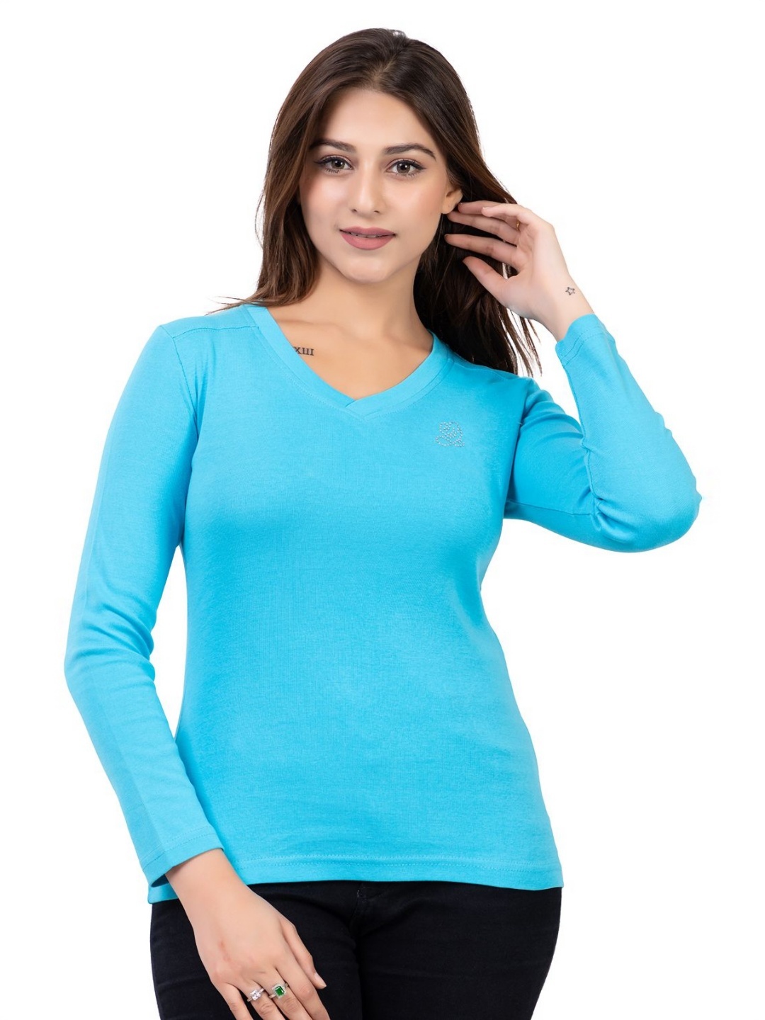 

ARIIX Women V-Neck Cut Outs Slim Fit T-shirt, Blue