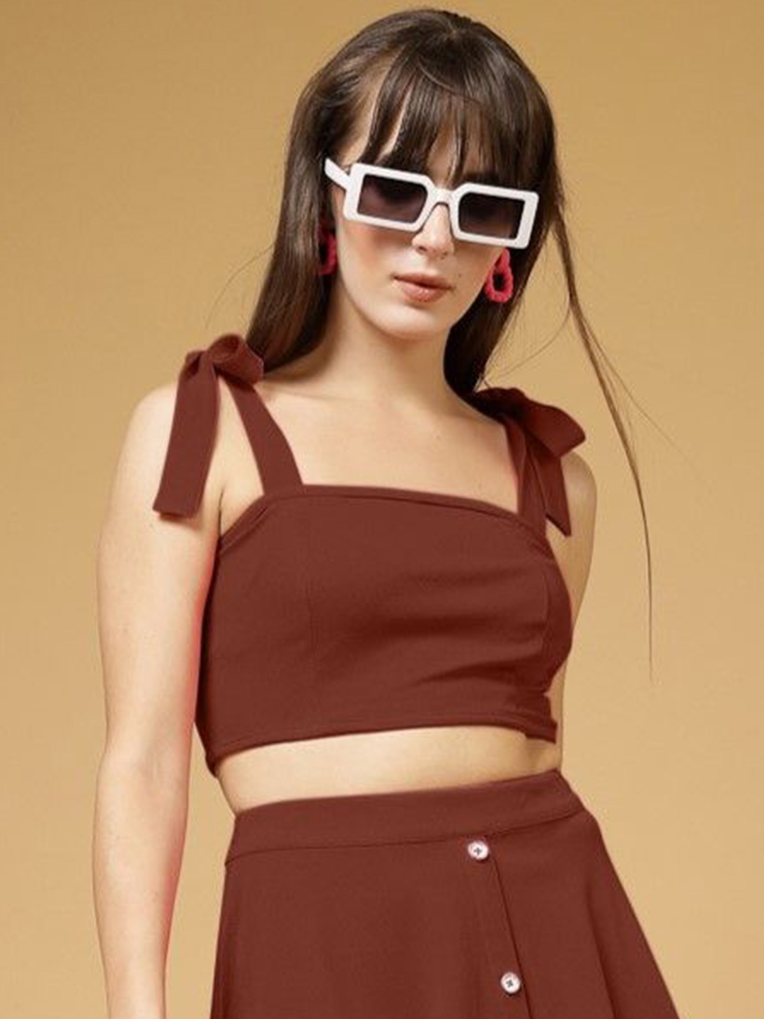 

Oomph! Women Shoulder Straps Crop Top, Brown