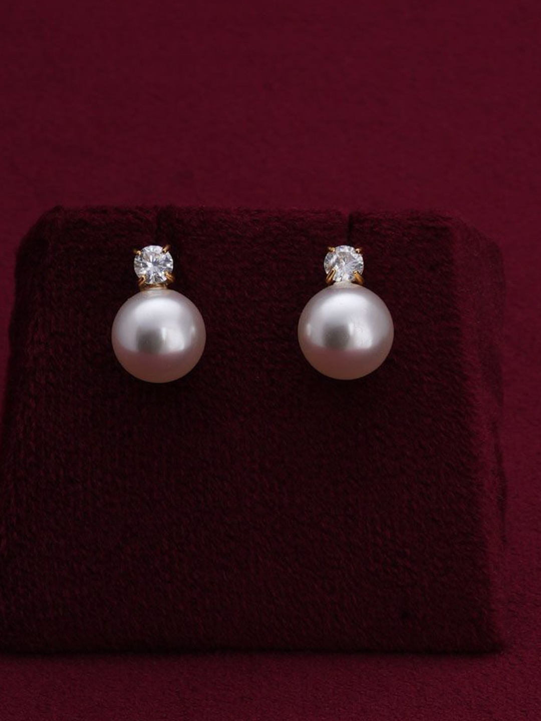 

PALMONAS Gold-Plated Stainless Steel Zircon Studded & Pearls Beaded Anti-Tarnish Studs