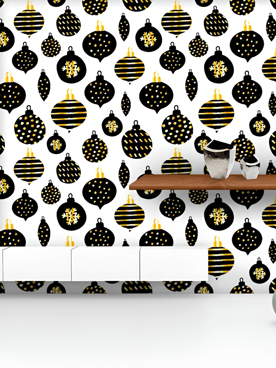 

ArtzFolio Printed UV-Resistant Anti-Bacterial Repeating Christmas Baubles Peel & Stick Wallpaper, Multi