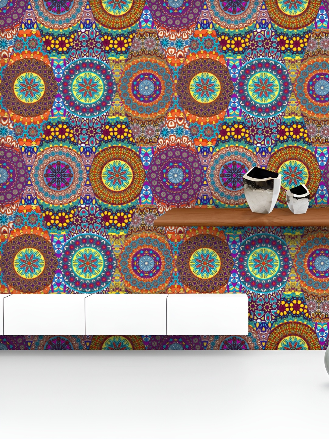 

ArtzFolio Printed UV-Resistant Anti-Bacterial Vintage Floral & Mandala Peel & Stick Wallpaper, Multi