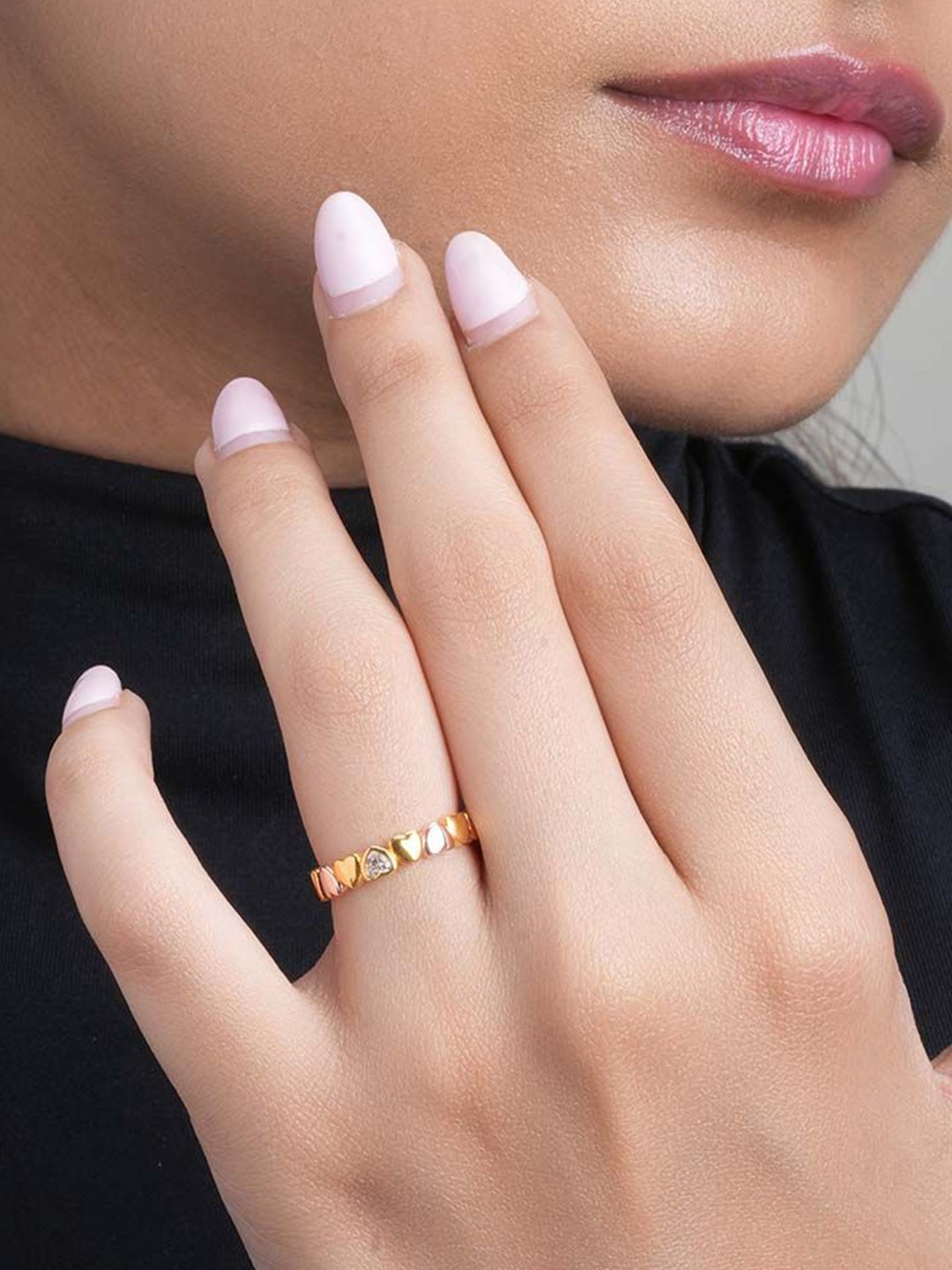 

PALMONAS 925 Sterling Silver Gold Plated CZ Stone Studded Heart Shaped Finger Ring