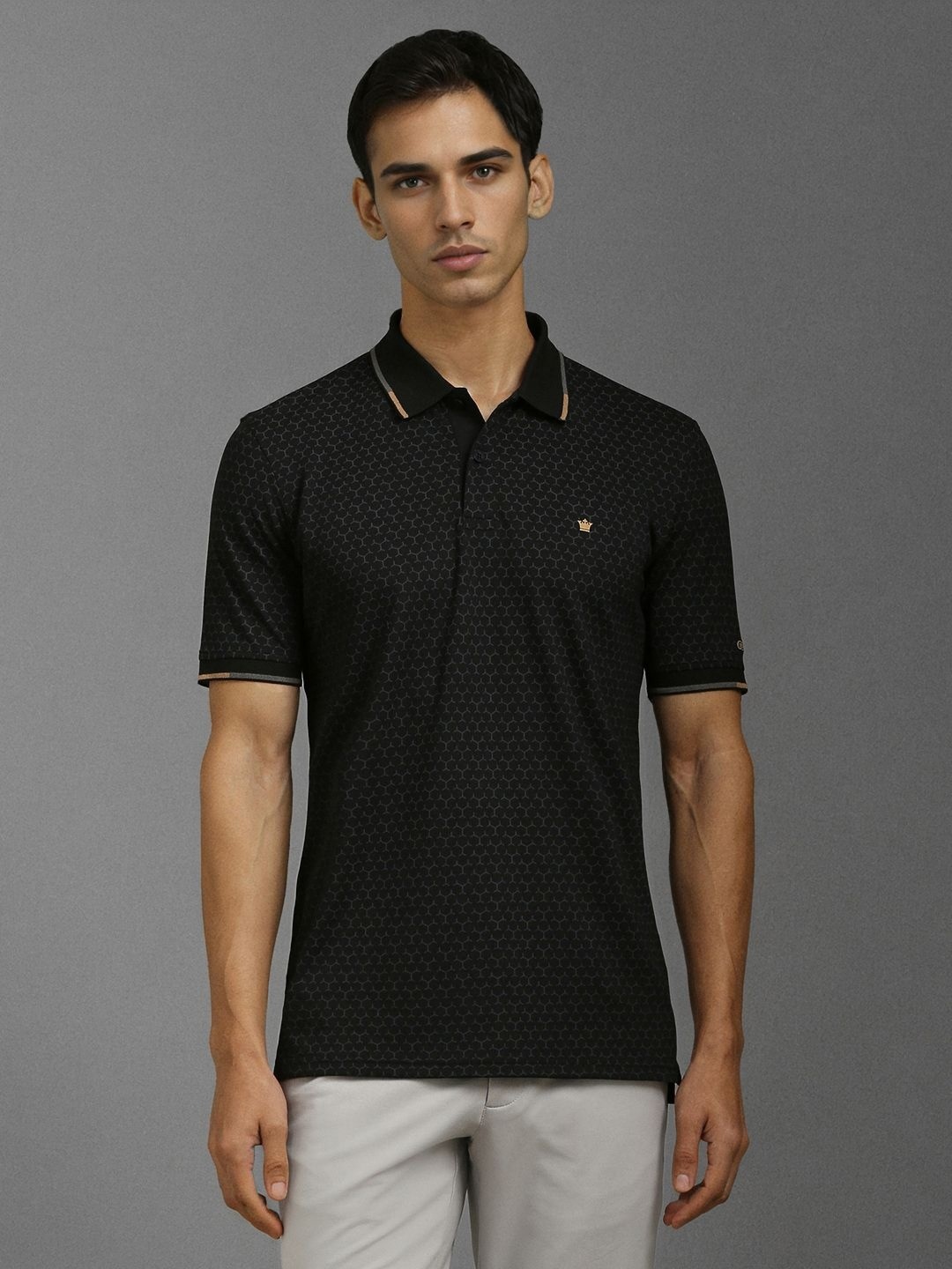 

Louis Philippe Men Printed Polo Collar T-shirt, Black