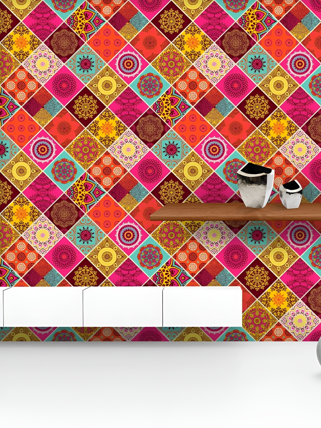 

ArtzFolio Yellow & Pink Floral Printed UV Resistant Wallpaper