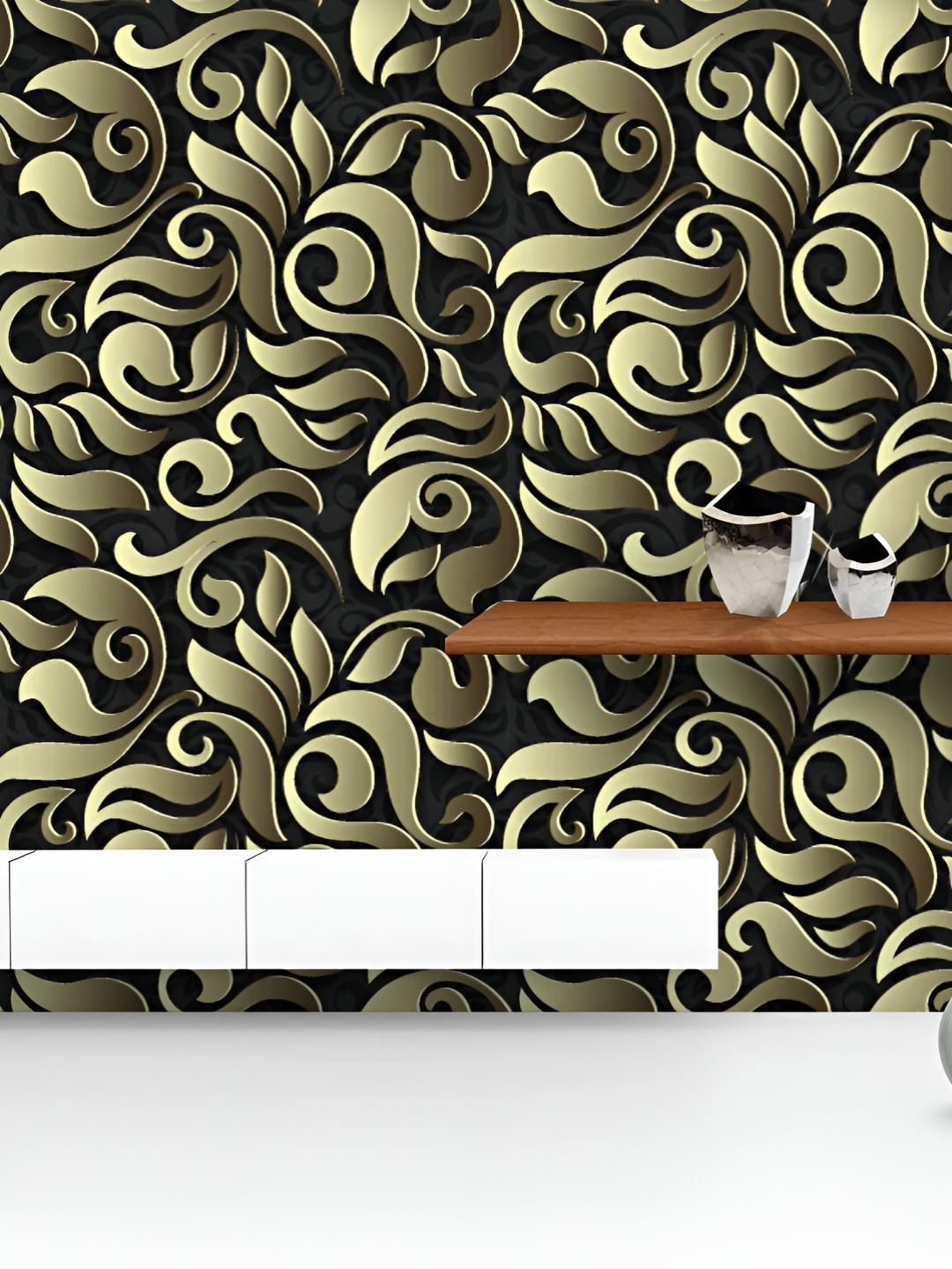 

ArtzFolio Printed UV-Resistant Anti-Bacterial D Golden Floral Abstract Peel & Stick Wallpaper, Multi