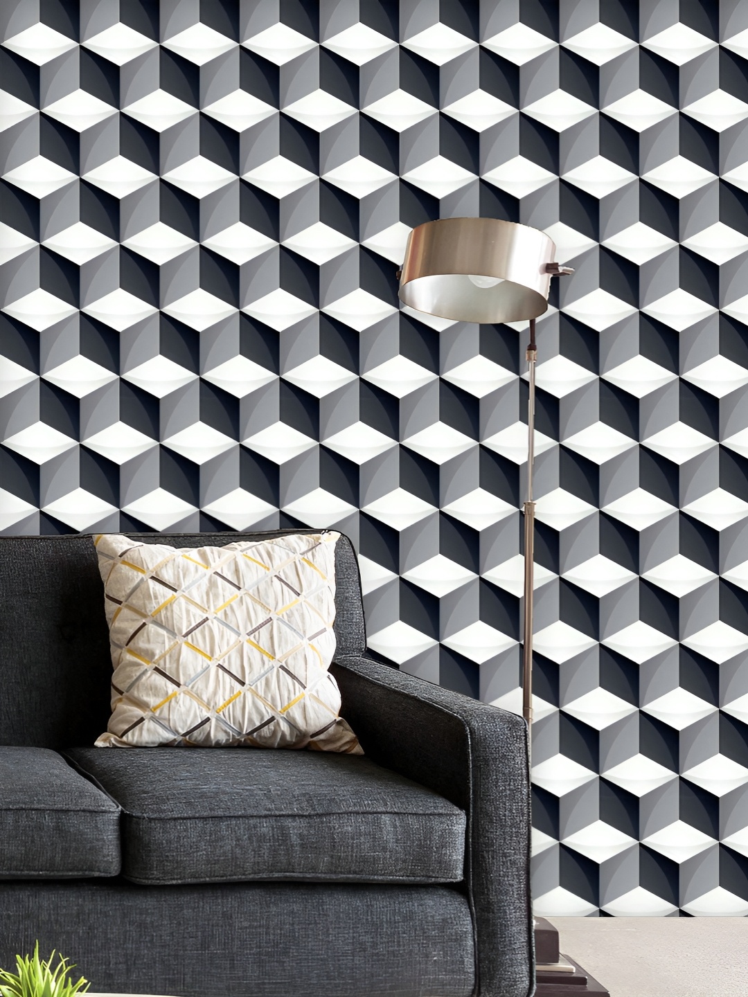 

ArtzFolio Printed UV-Resistant Anti-Bacterial D Geometric Cubes Peel & Stick Wallpaper, Multi