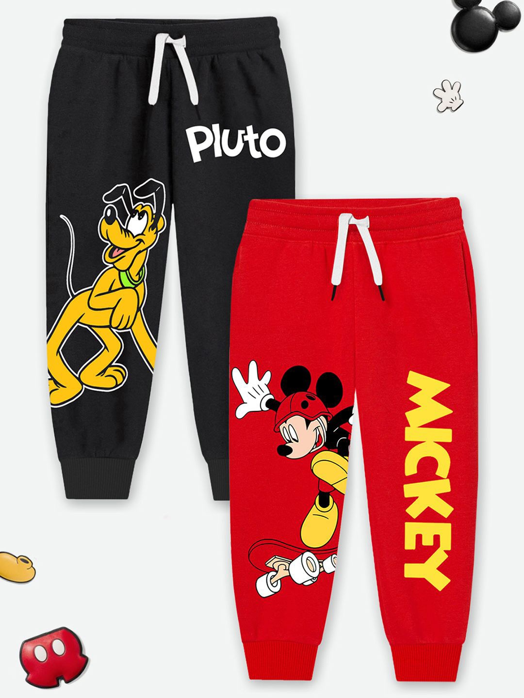 

YK Disney Boys Pack of 2 Mickey & Friends Printed Cotton Joggers, Red