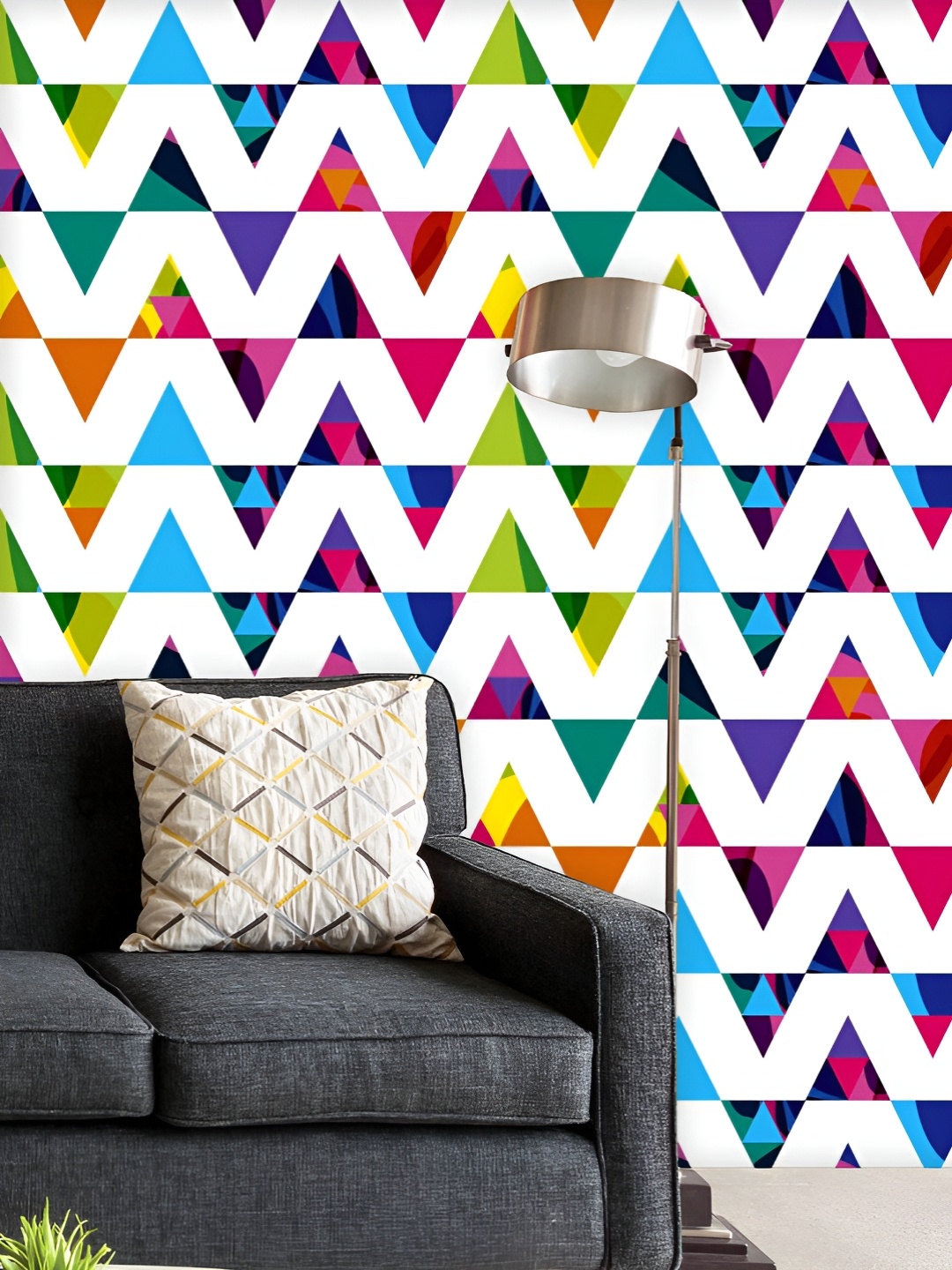 

ArtzFolio Printed UV-Resistant Anti-Bacterial Triangular Stripes With Color Spots Peel & Stick Wallpaper, Multi