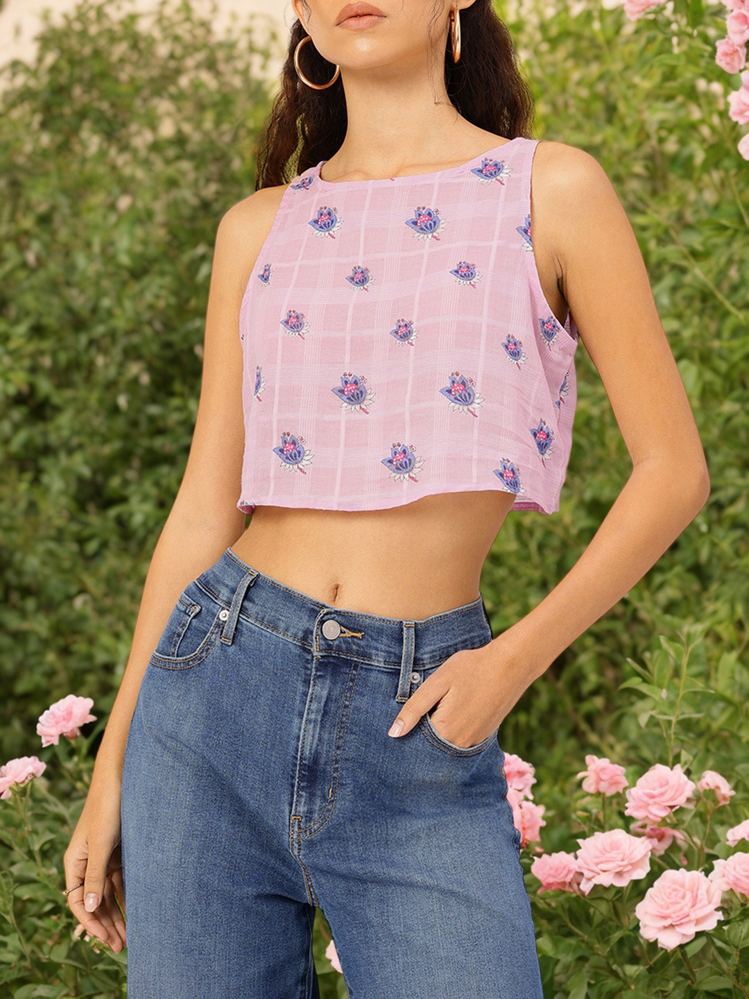

DressBerry Sunny Blossoms Floral Print Crop Top, Lavender