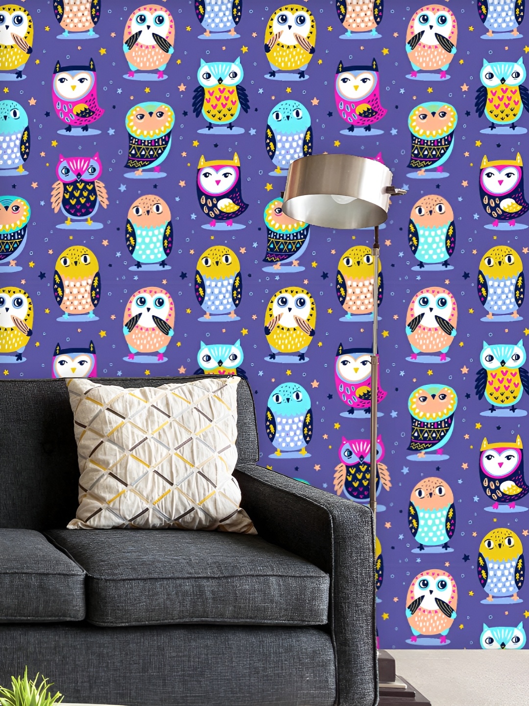 

ArtzFolio Printed UV-Resistant Anti-Bacterial Owls & Stars Peel & Stick Wallpaper, Multi