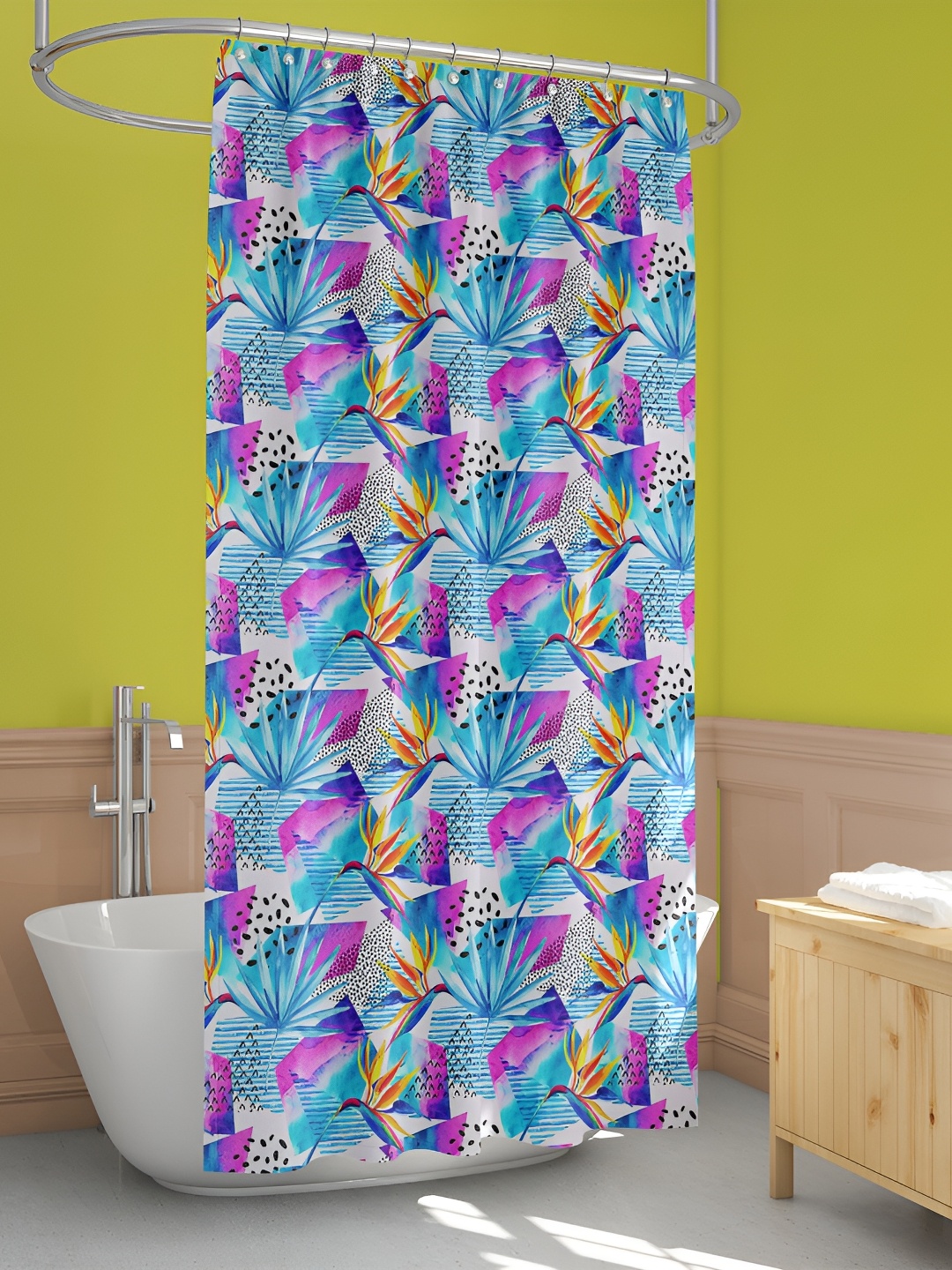 

ArtzFolio White & Blue Printed Waterproof Shower Curtain