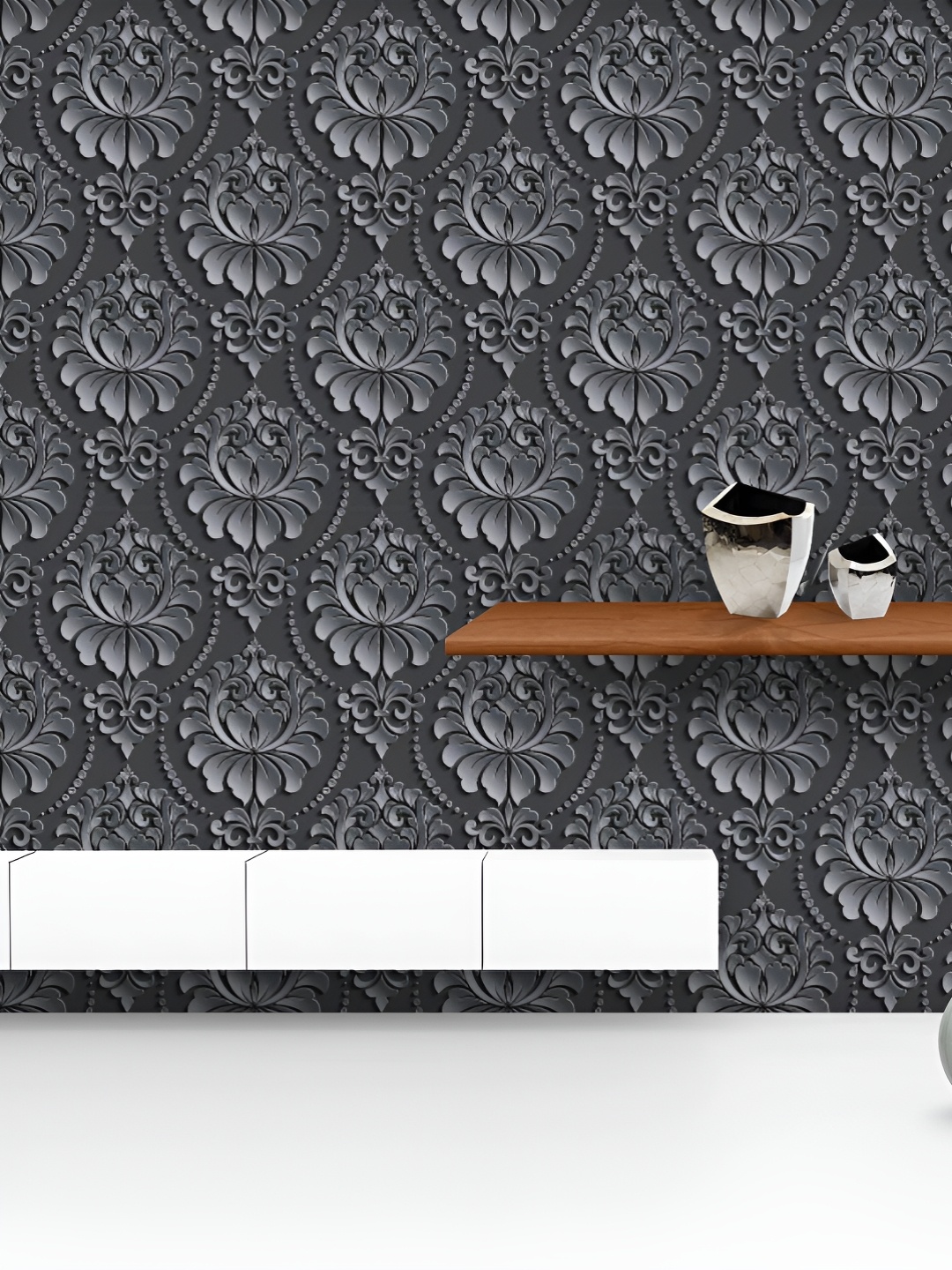 

ArtzFolio Printed UV-Resistant Anti-Bacterial Dark Damask Pattern Peel & Stick Wallpaper, Multi