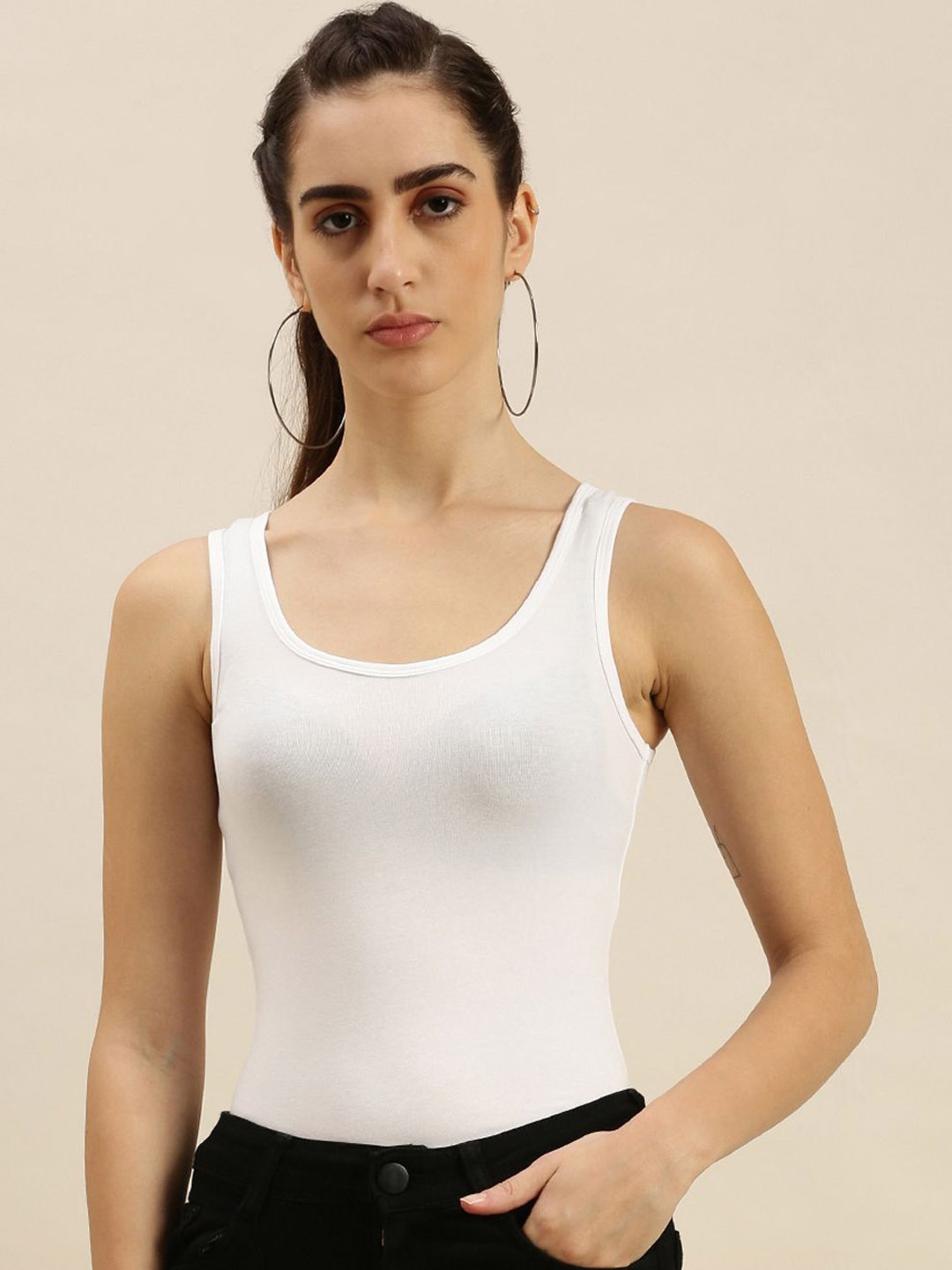

De Moza Women Pack Of 2 Non Padded Cotton Camisoles, Off white