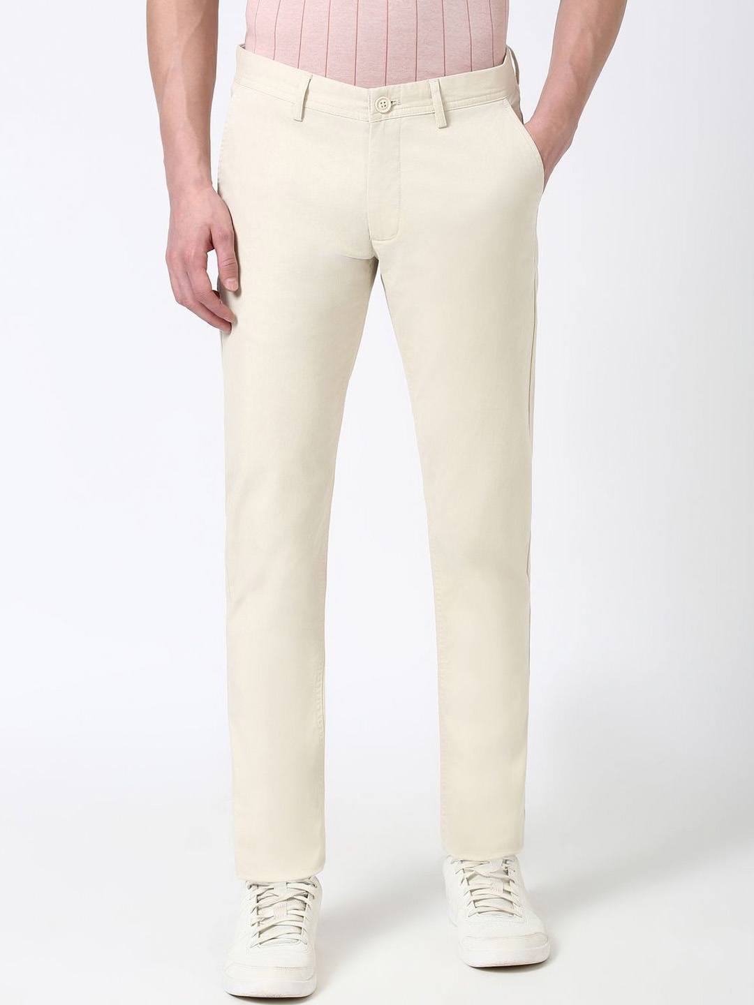 

Peter England Casuals Men Mid-Rise Skinny Fit Trousers, Beige