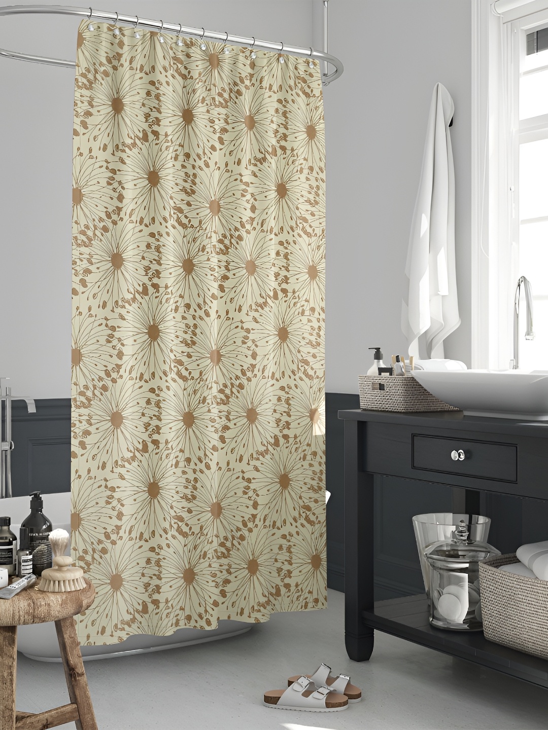 

ArtzFolio Beige & Brown Printed Waterproof Shower Curtain