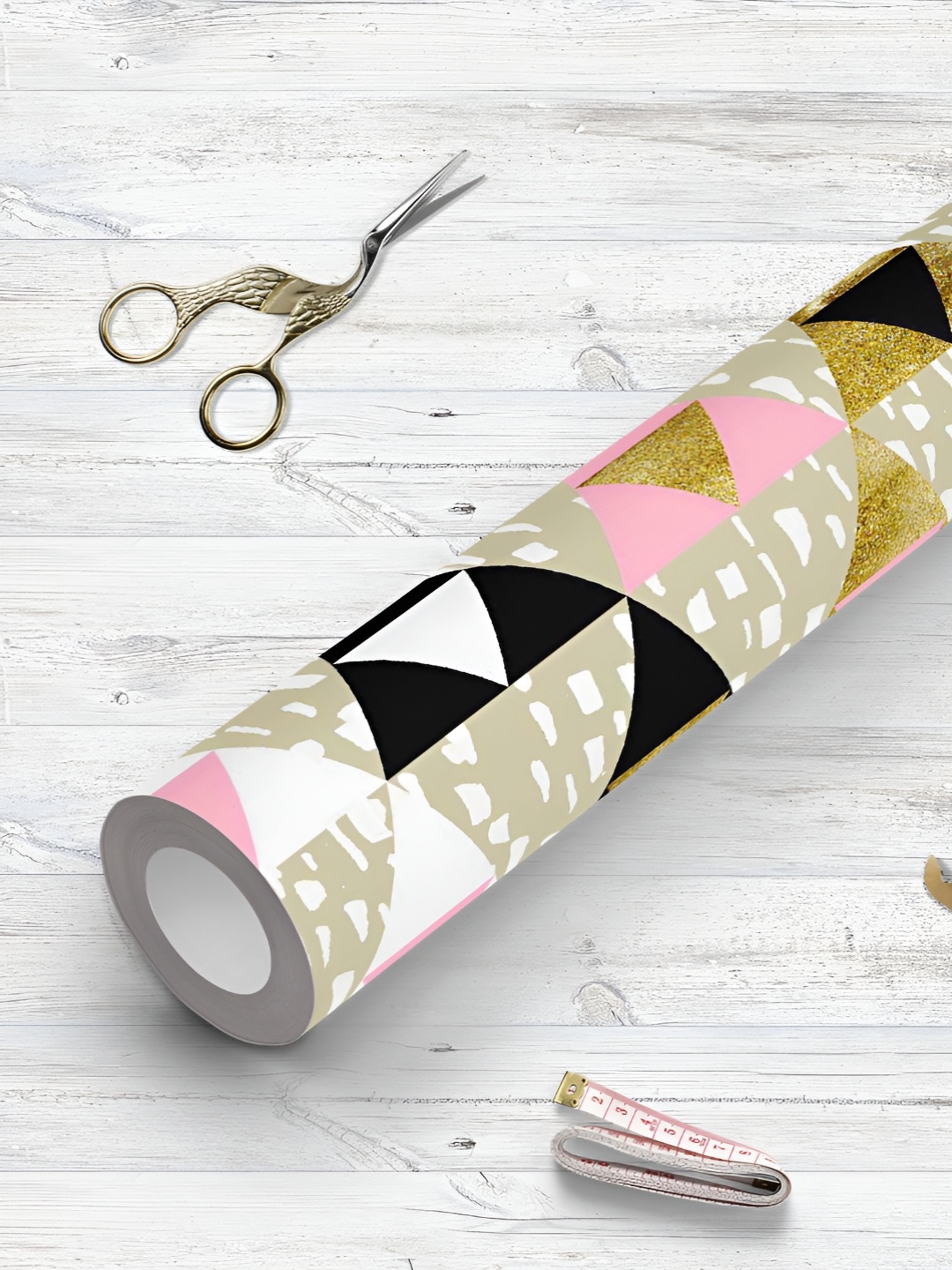 

ArtzFolio Pink & White Geometric Printed UV Resistant Wallpaper, Beige