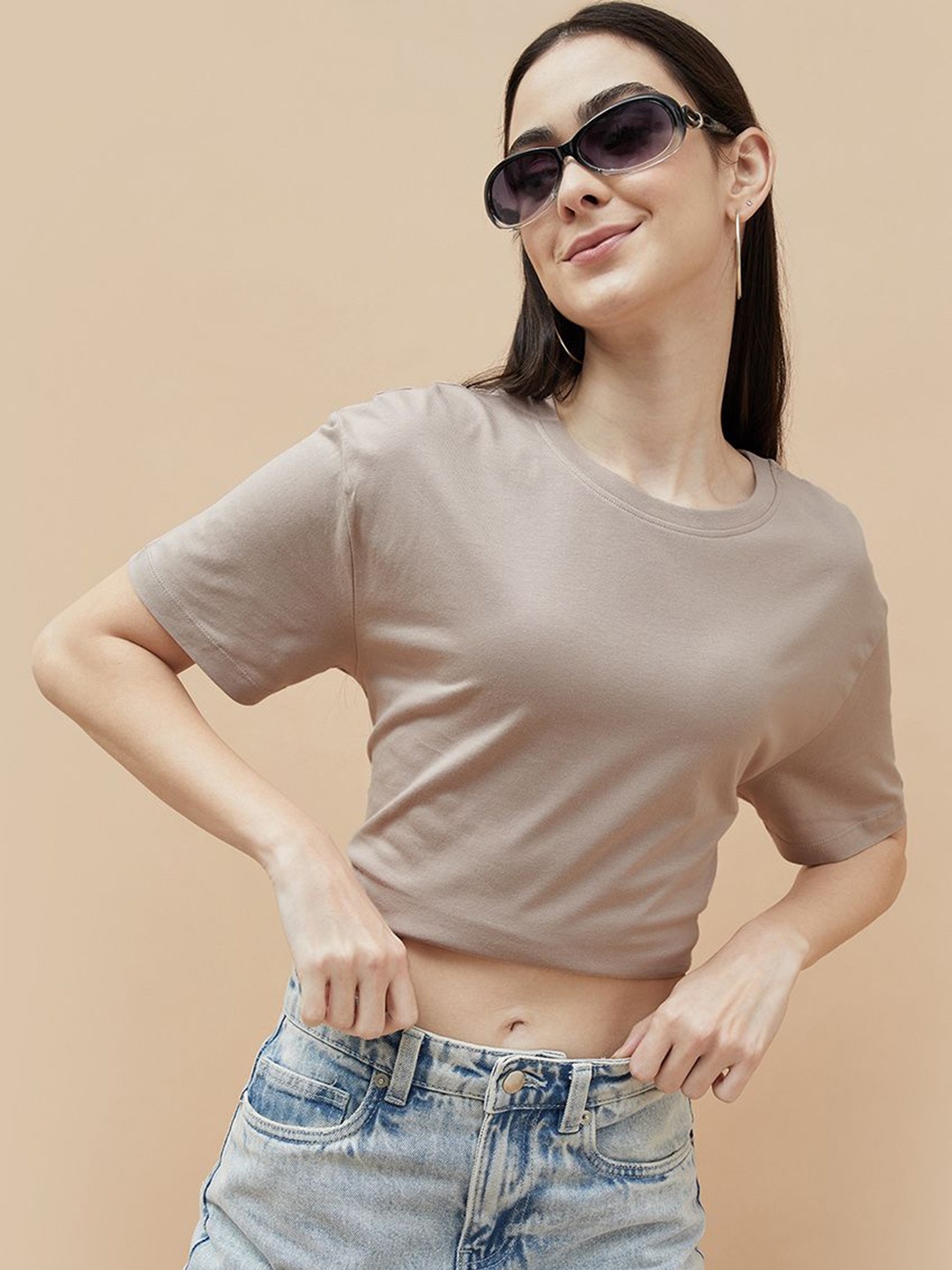 

Fame Forever by Lifestyle Women Applique T-shirt, Beige