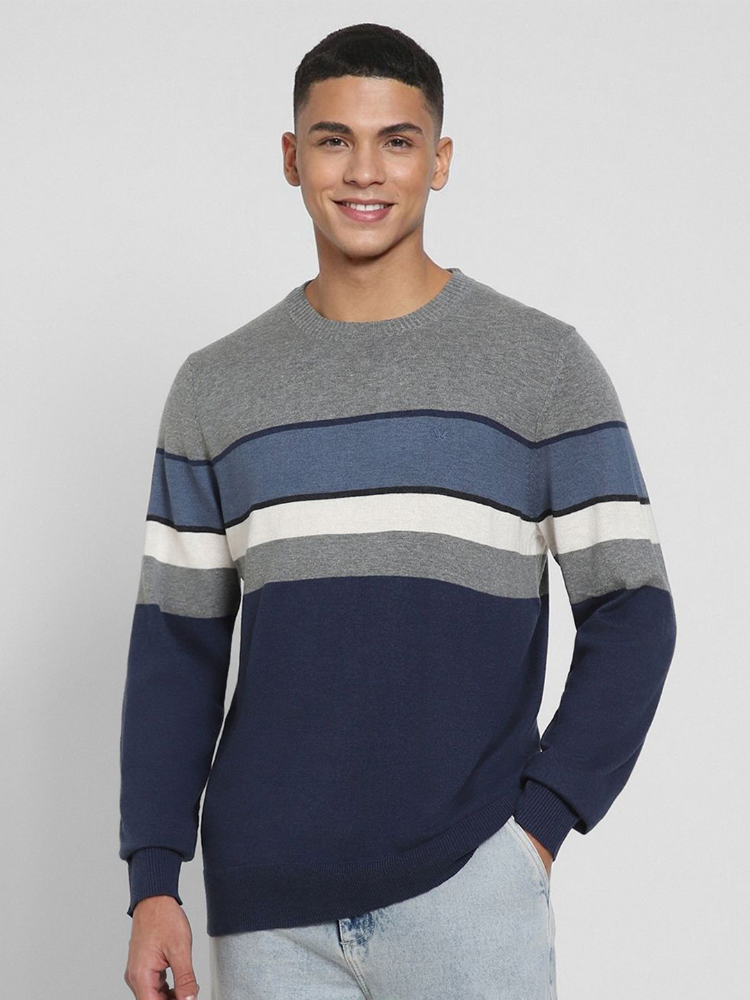 

AMERICAN EAGLE OUTFITTERS Men Striped Pullover Sweaters, Navy blue