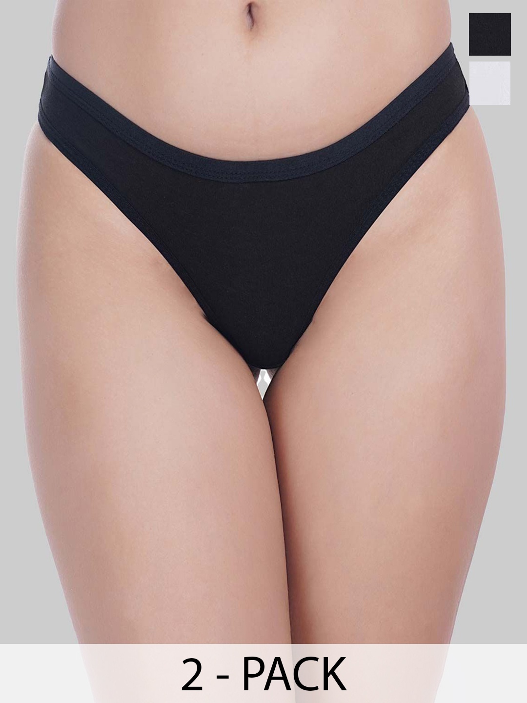 

YOU FOREVER Pack Of 2 Low-Rise Cotton Thongs Briefs, Black