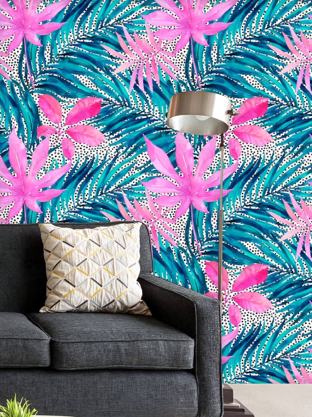 

ArtzFolio Printed UV-Resistant Anti-Bacterial Watercolor Tropical Leaf And Flowers Peel & Stick Wallpaper, Multi