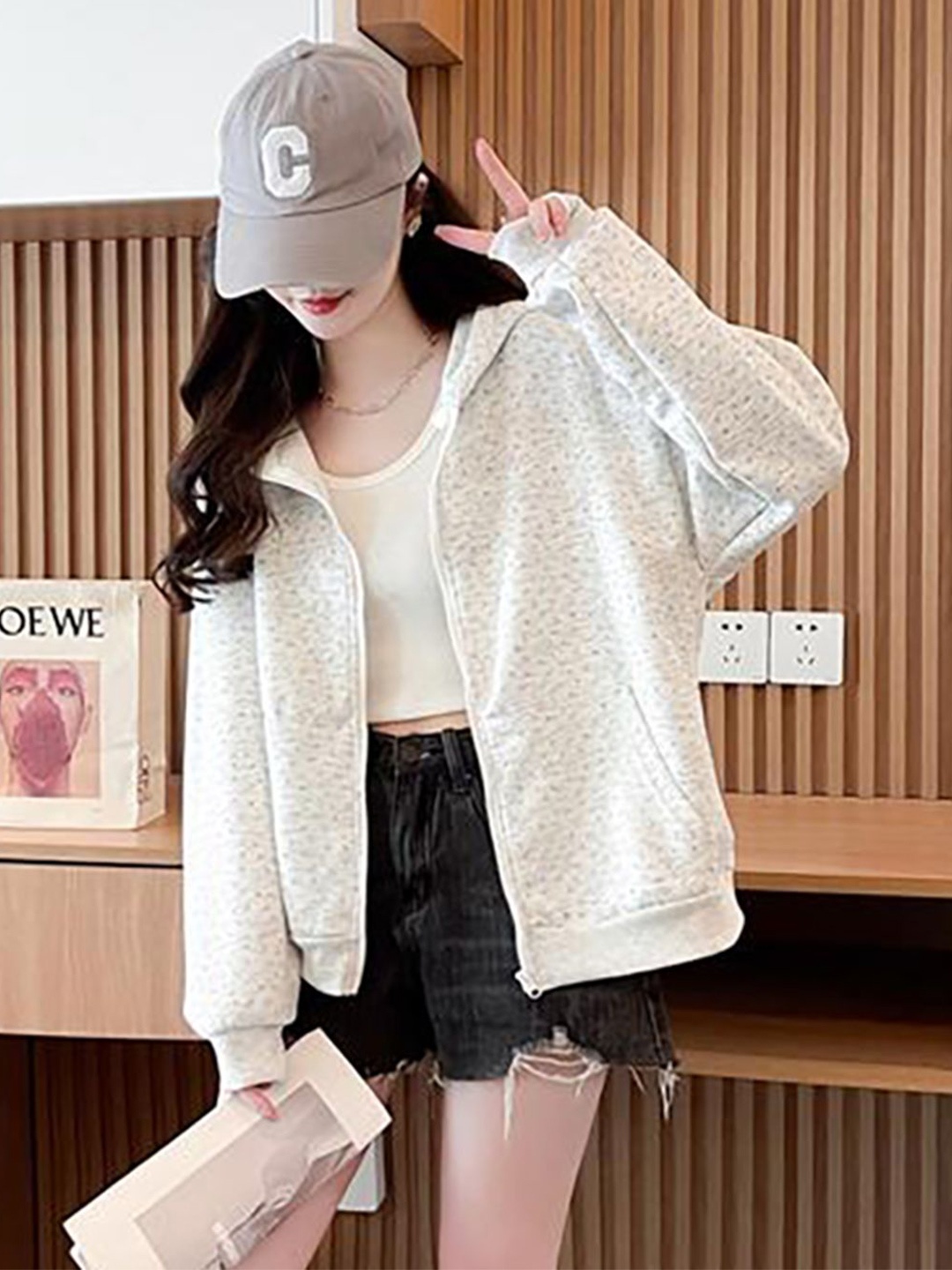

JC Mode Women Hooded Front-Open Sweatshirt, Grey