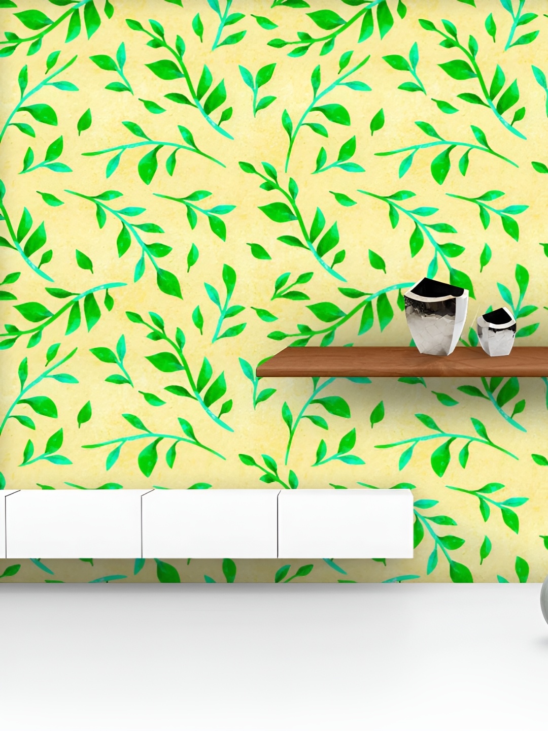 

ArtzFolio Printed UV-Resistant Anti-Bacterial Green Botanical Leaves Peel & Stick Wallpaper, Multi