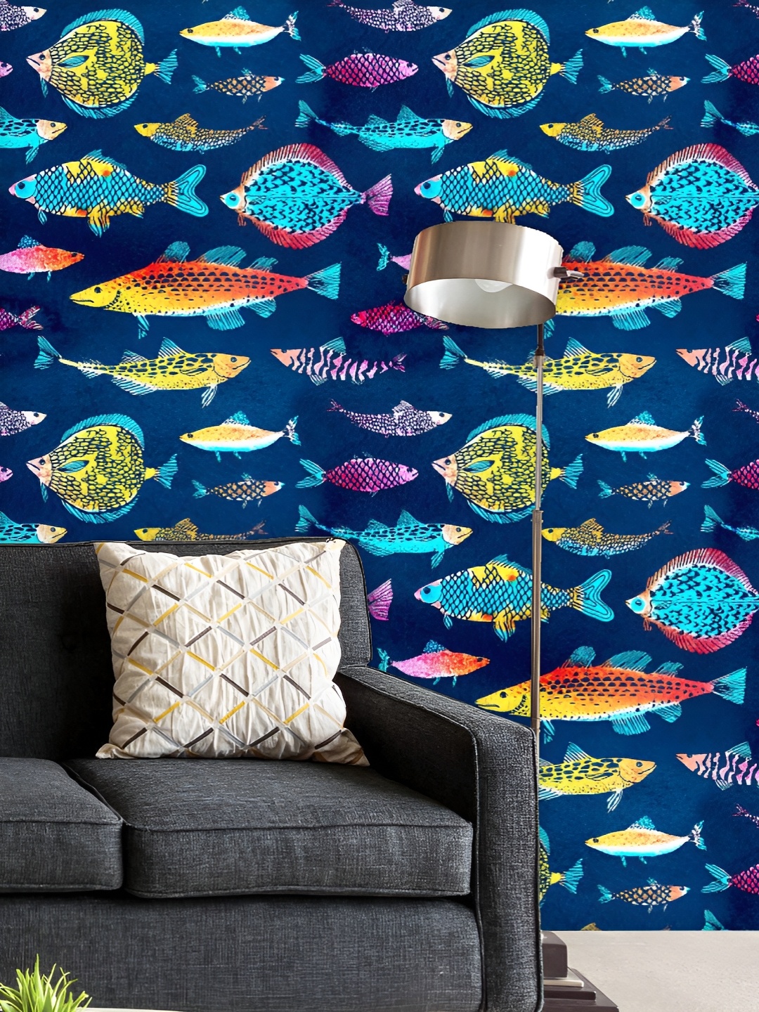 

ArtzFolio Printed UV-Resistant Anti-Bacterial Watercolor Colorful Fishes Peel & Stick Wallpaper, Multi