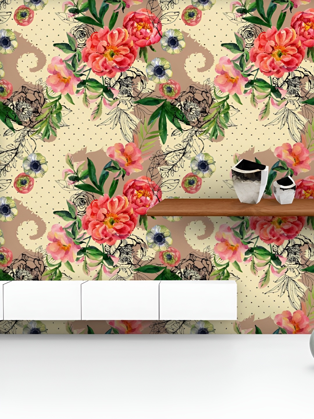 

ArtzFolio Printed UV-Resistant Anti-Bacterial Watercolor Floral Pattern Peel & Stick Wallpaper, Multi