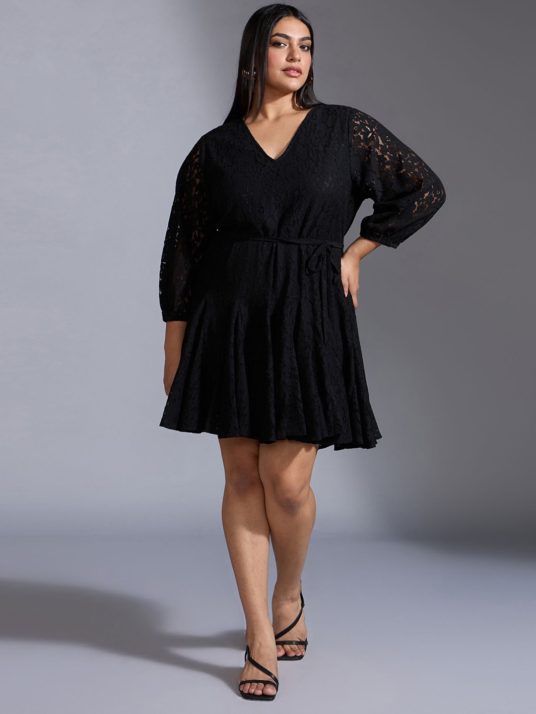 

20Dresses Women Puff Sleeve Fit & Flare Mini Dress, Black