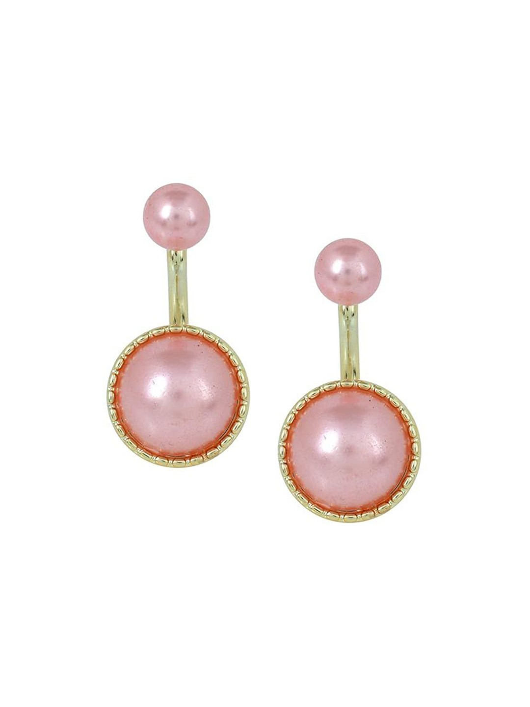 

MEMOIR Gold Plated Pearl Studded Contemporary Drop Earrings, Pink