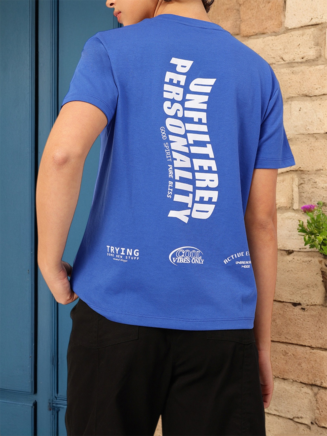 

DressBerry Always Raw Typography Printed Casual Tee, Blue
