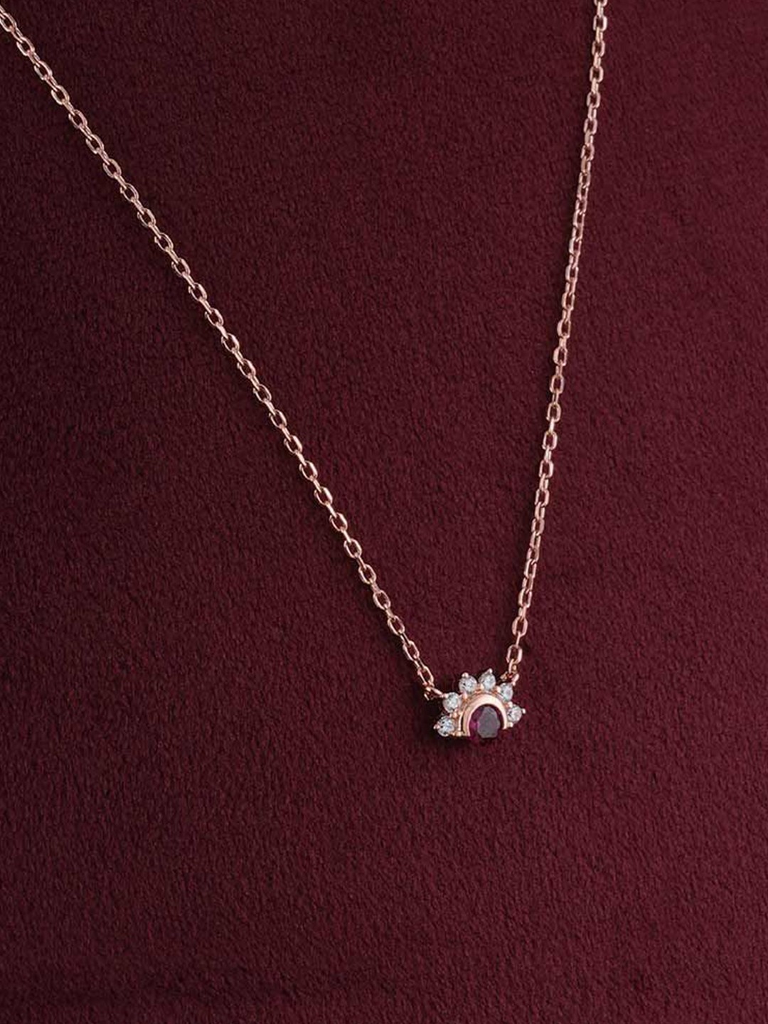 

PALMONAS Sterling Silver Rose Gold-Plated Stone Studded Necklace