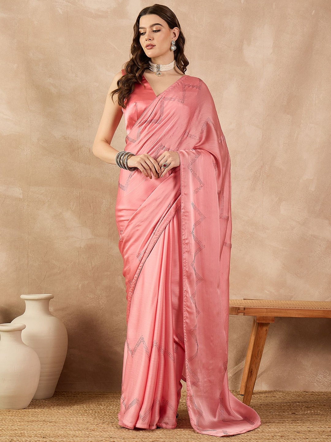 

all about you Embellished Sequinned Saree, Pink