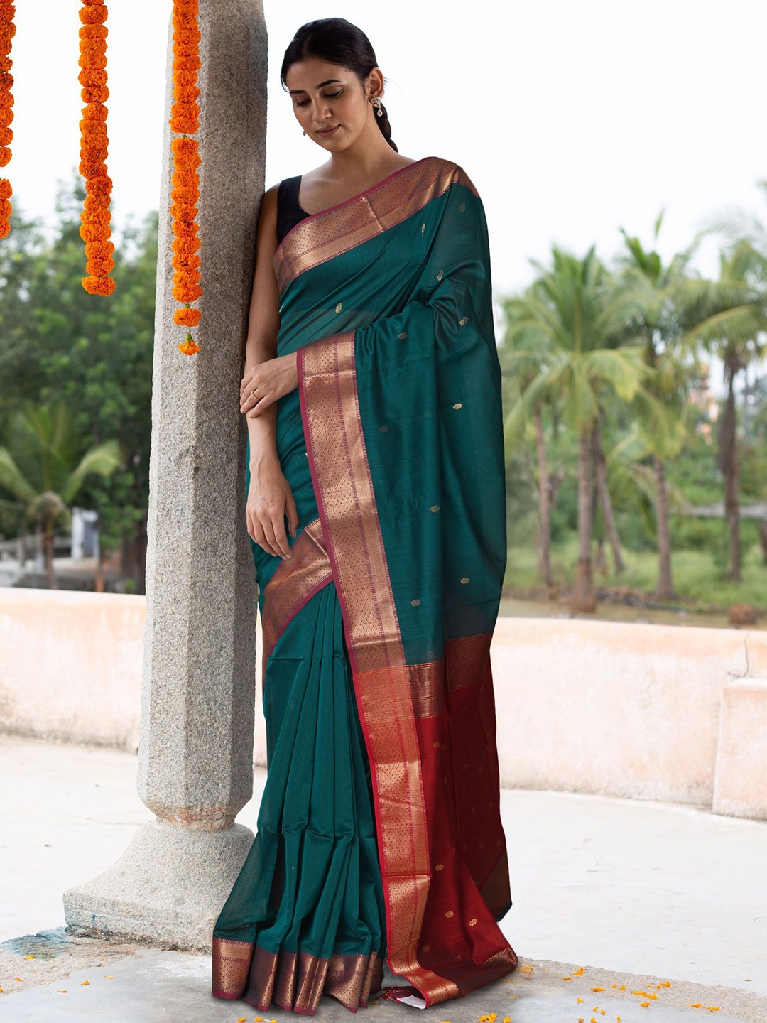 

Unnati Silks Woven Design Maheshwari Saree, Green
