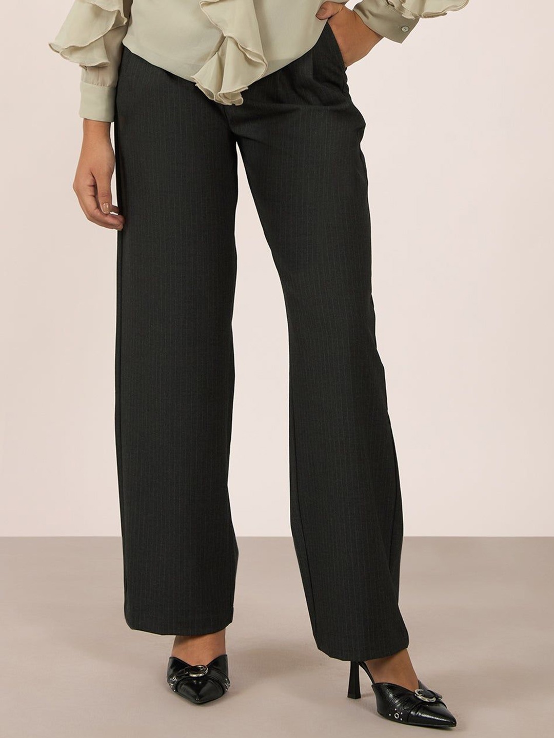 

Virgio Women Rescued Poly Fabric Full Length Stripes Trouser, Black