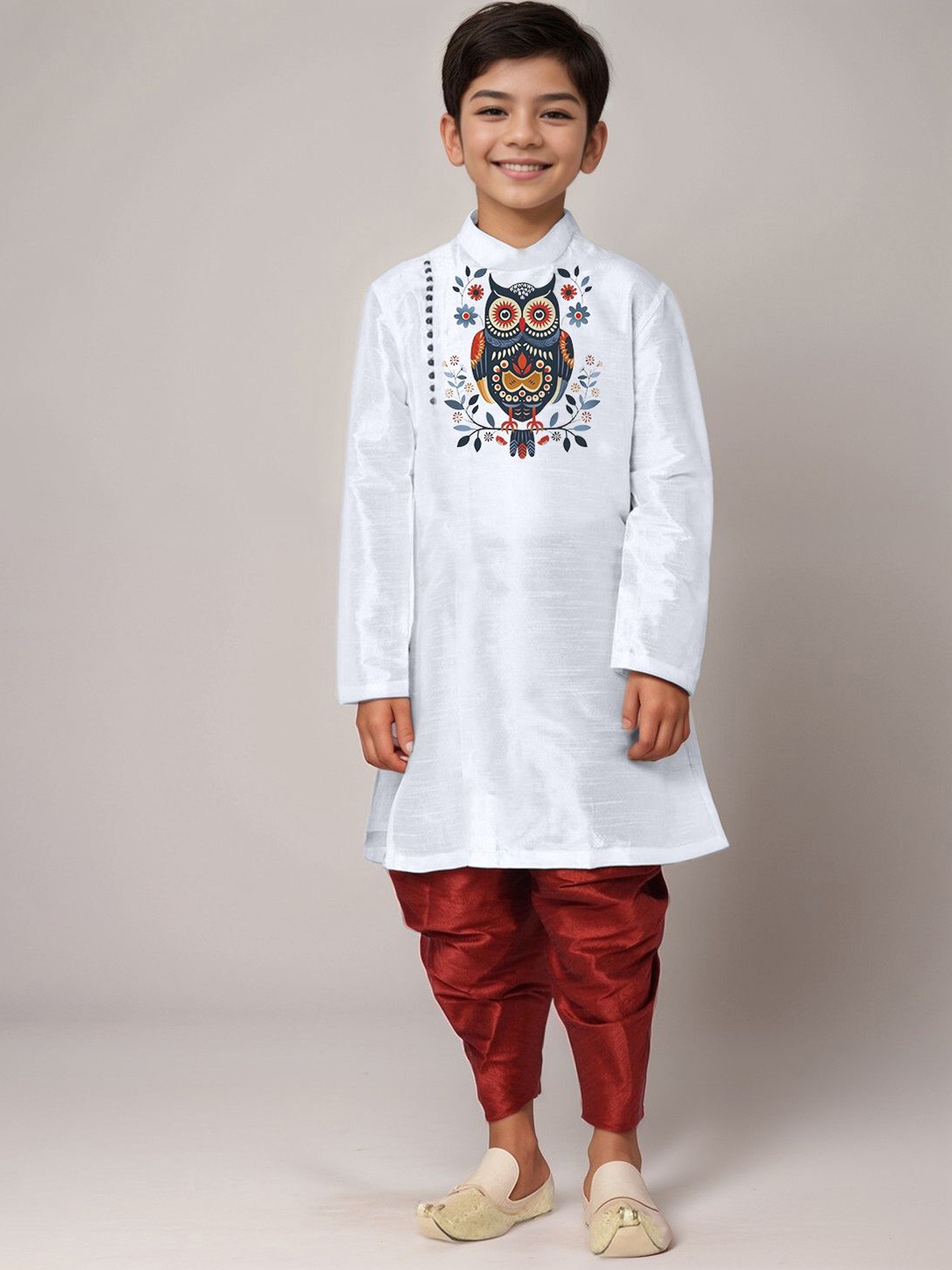 

DEVOILER Boys Abstract Printed Mandarin Collar Straight Kurta, White