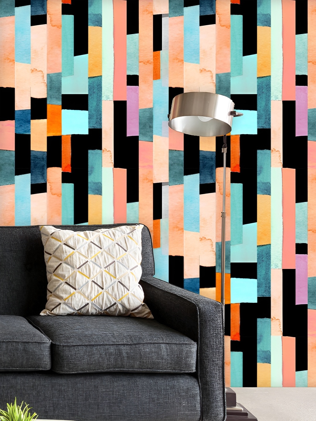 

ArtzFolio Printed UV-Resistant Anti-Bacterial Abstract Geometric Stripes Peel & Stick Wallpaper, Multi