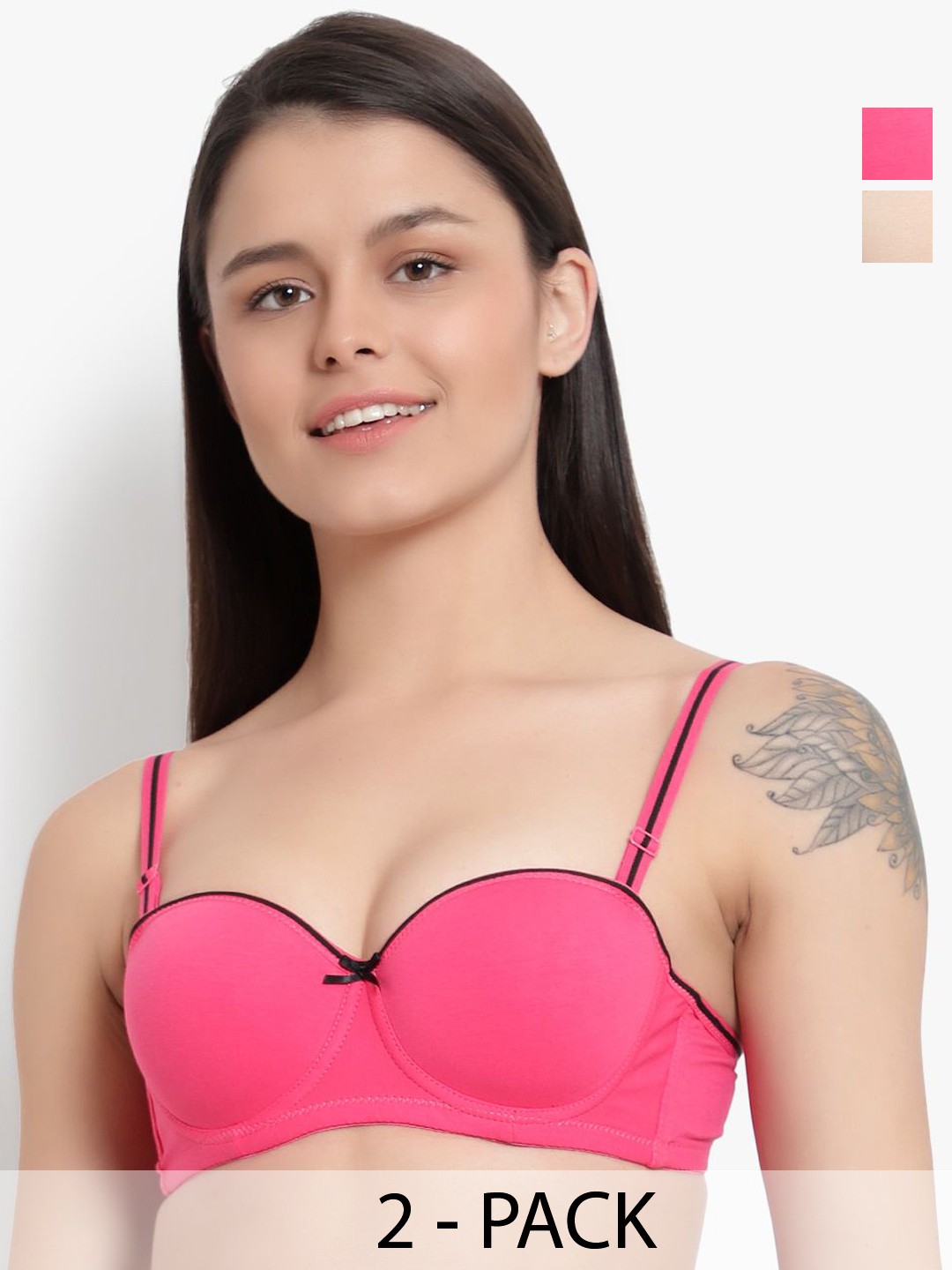 

BRACHY Pack Of 2 Medium Coverage Underwired Heavily Padded T-shirt Bra, Pink